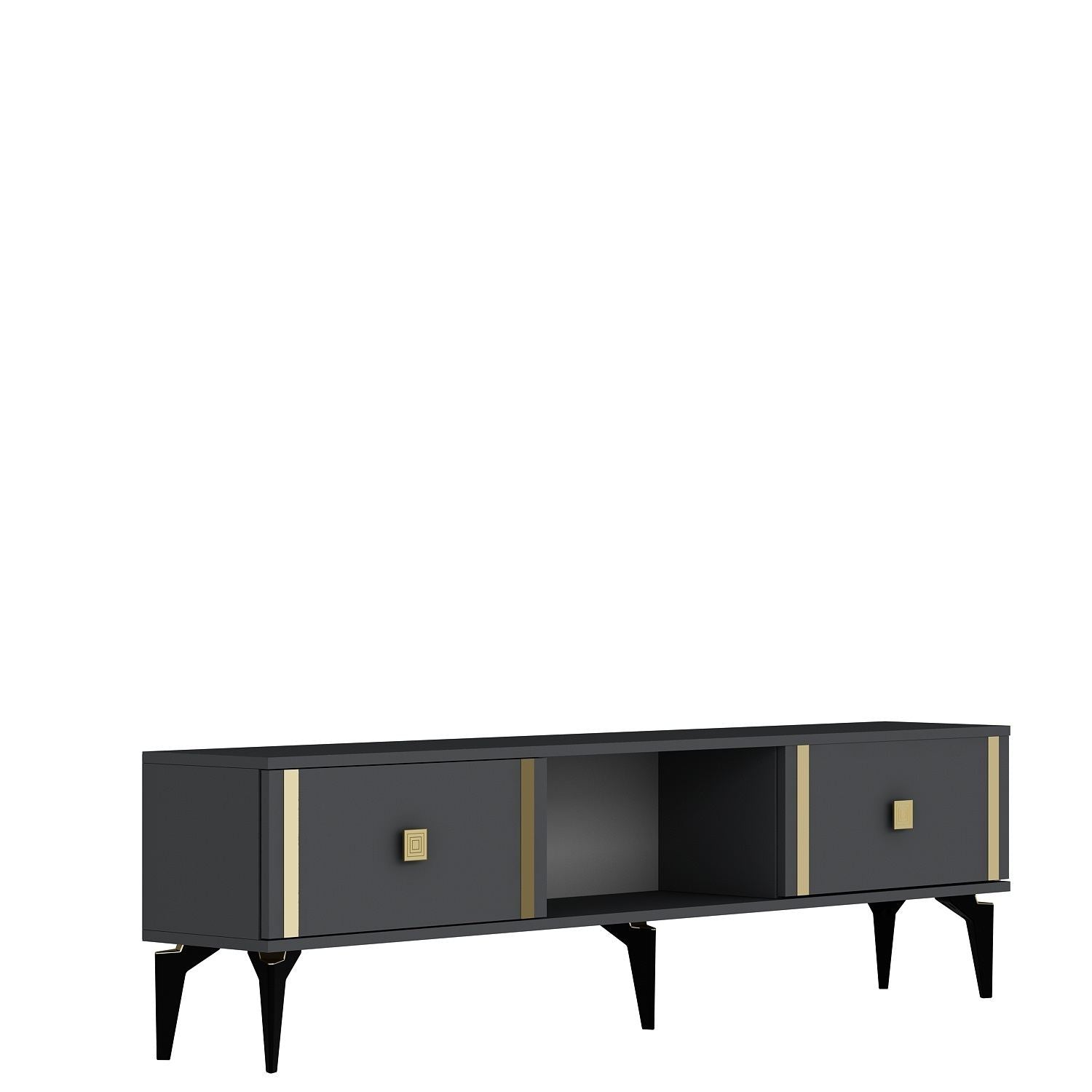 Móvel de TV – 150 cm x 44,6 cm x 29,6 cm – Antracite e Dourado – Painéis de partículas revestidos a melamina
