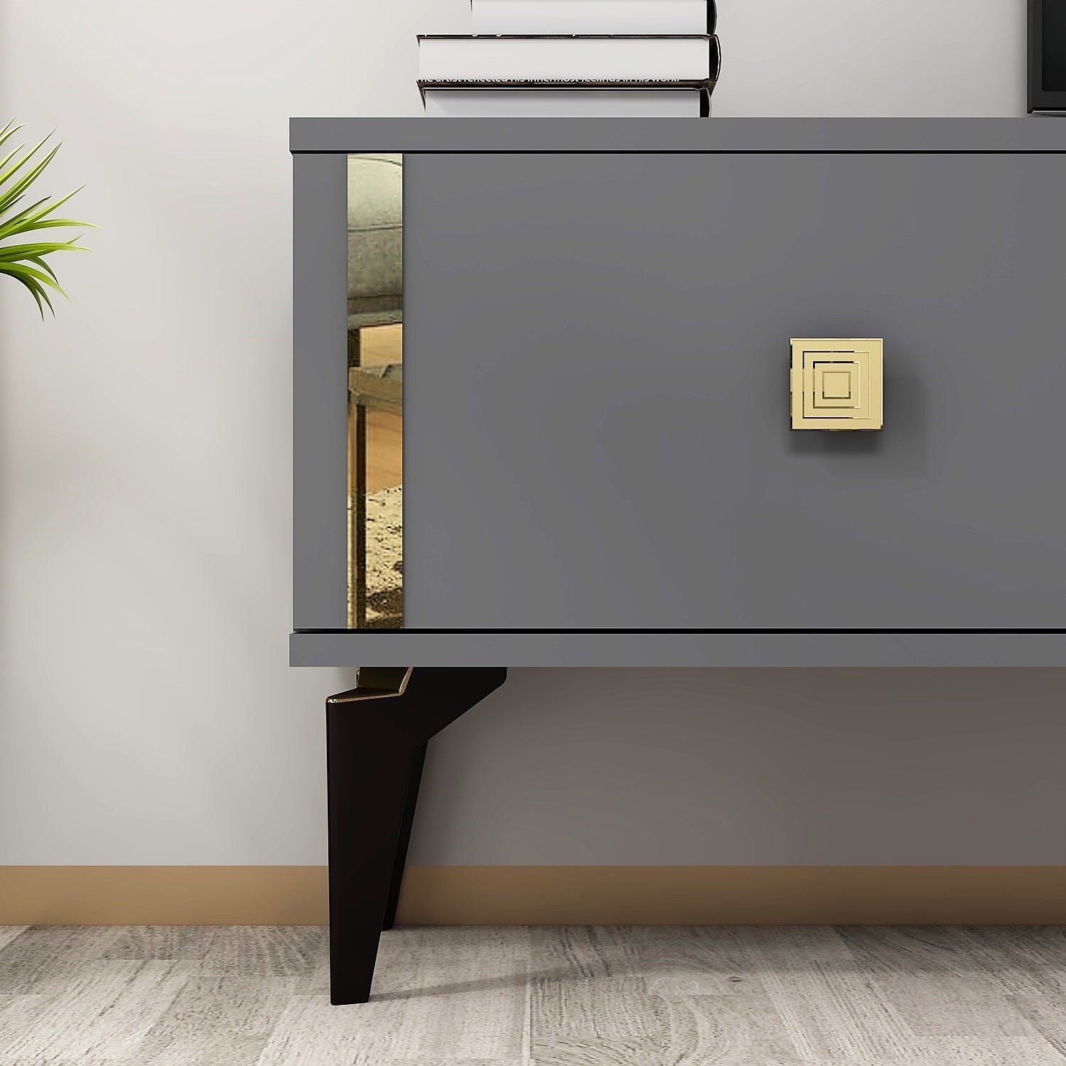 Móvel de TV – 150 cm x 44,6 cm x 29,6 cm – Antracite e Dourado – Painéis de partículas revestidos a melamina