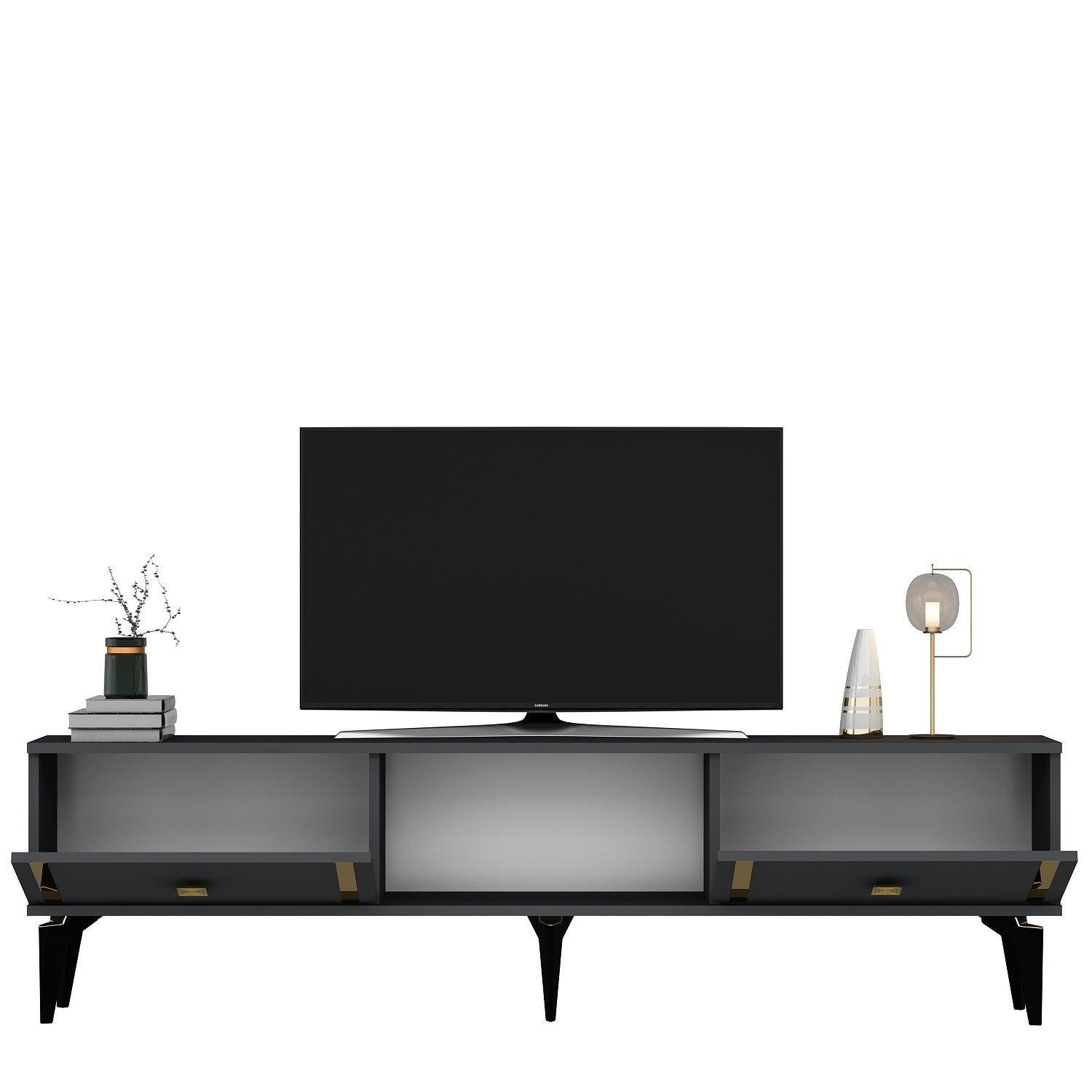Móvel de TV – 150 cm x 44,6 cm x 29,6 cm – Antracite e Dourado – Painéis de partículas revestidos a melamina