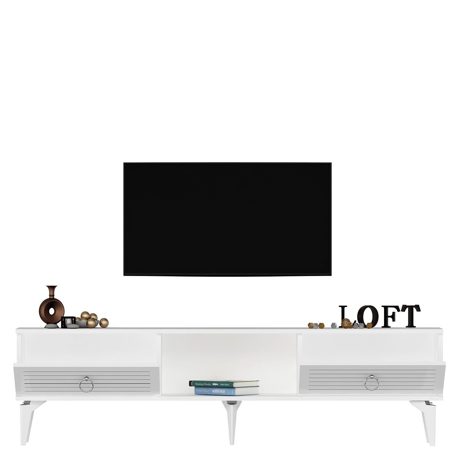 Móvel de TV – 150 cm – Branco – Painéis de partículas revestidos a melamina