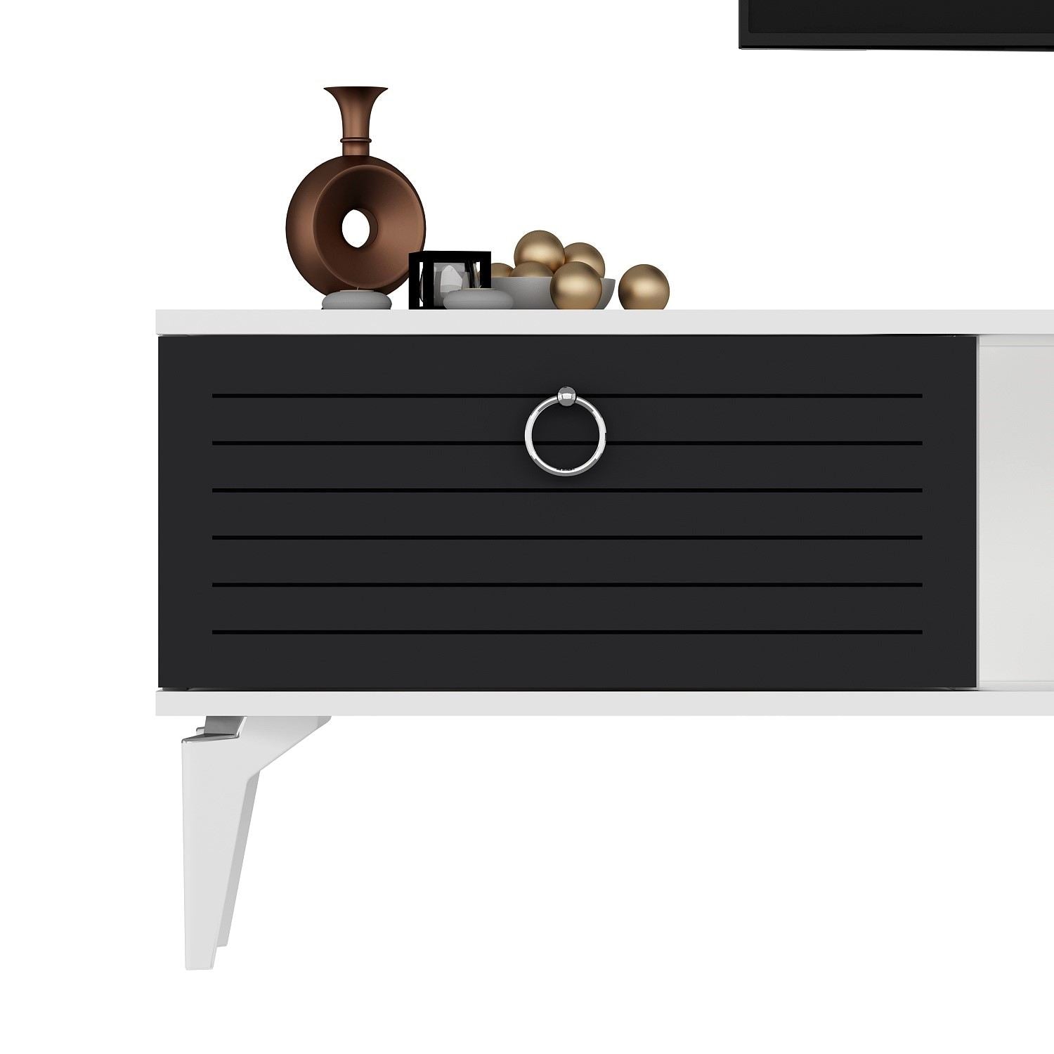Móvel de TV – 150 cm x 44.6 cm x 29.6 cm – Branco e Antracite – Painéis de partículas revestidos a melamina