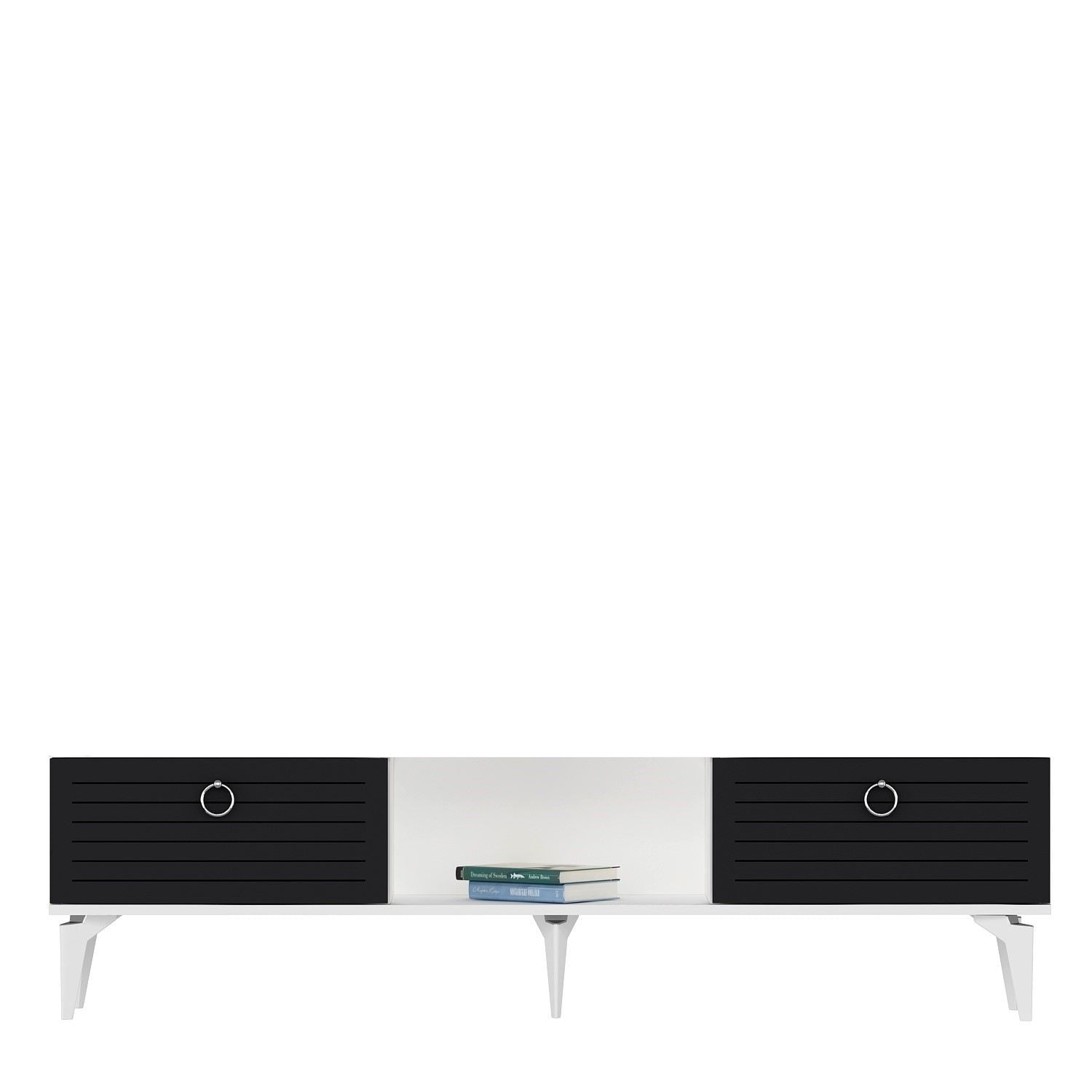Móvel de TV – 150 cm x 44.6 cm x 29.6 cm – Branco e Antracite – Painéis de partículas revestidos a melamina