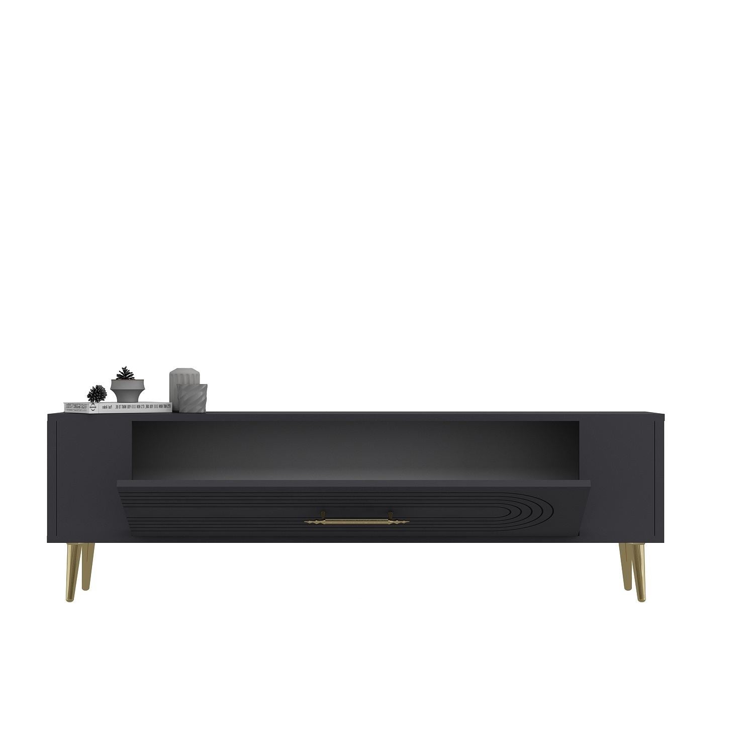 Móvel de TV – 120 cm x 48,2 cm x 26,4 cm – Antracite e Dourado – Painel de Partículas