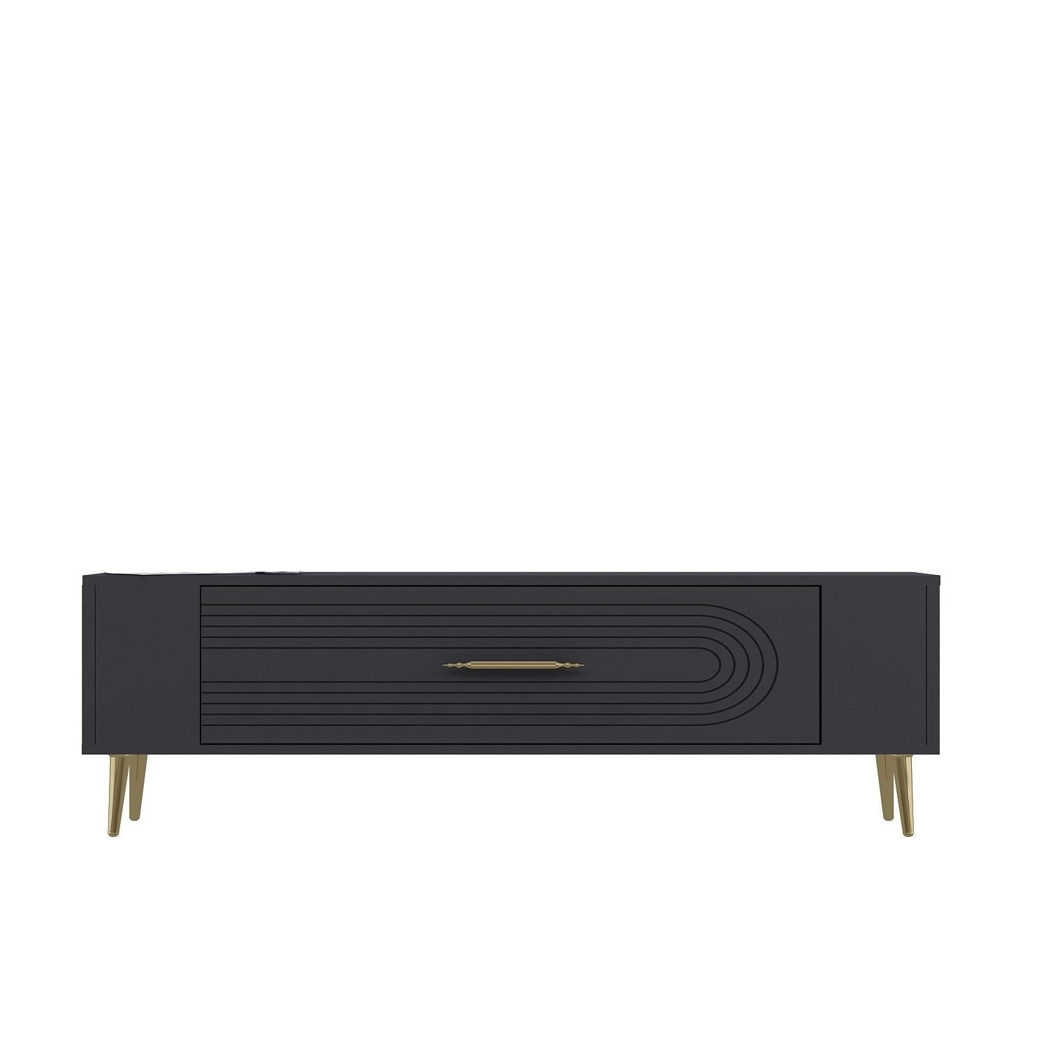 Móvel de TV – 120 cm x 48,2 cm x 26,4 cm – Antracite e Dourado – Painel de Partículas