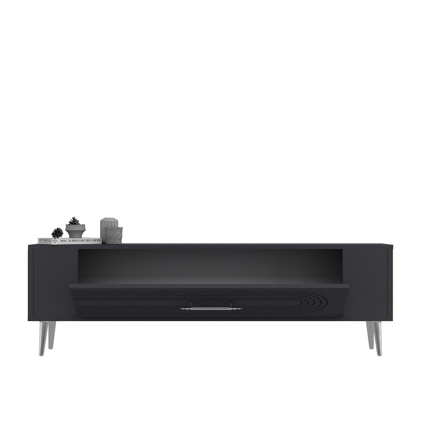 Móvel de TV – 120 cm x 48,2 cm x 26,4 cm – Antracite e Prata – Melamina