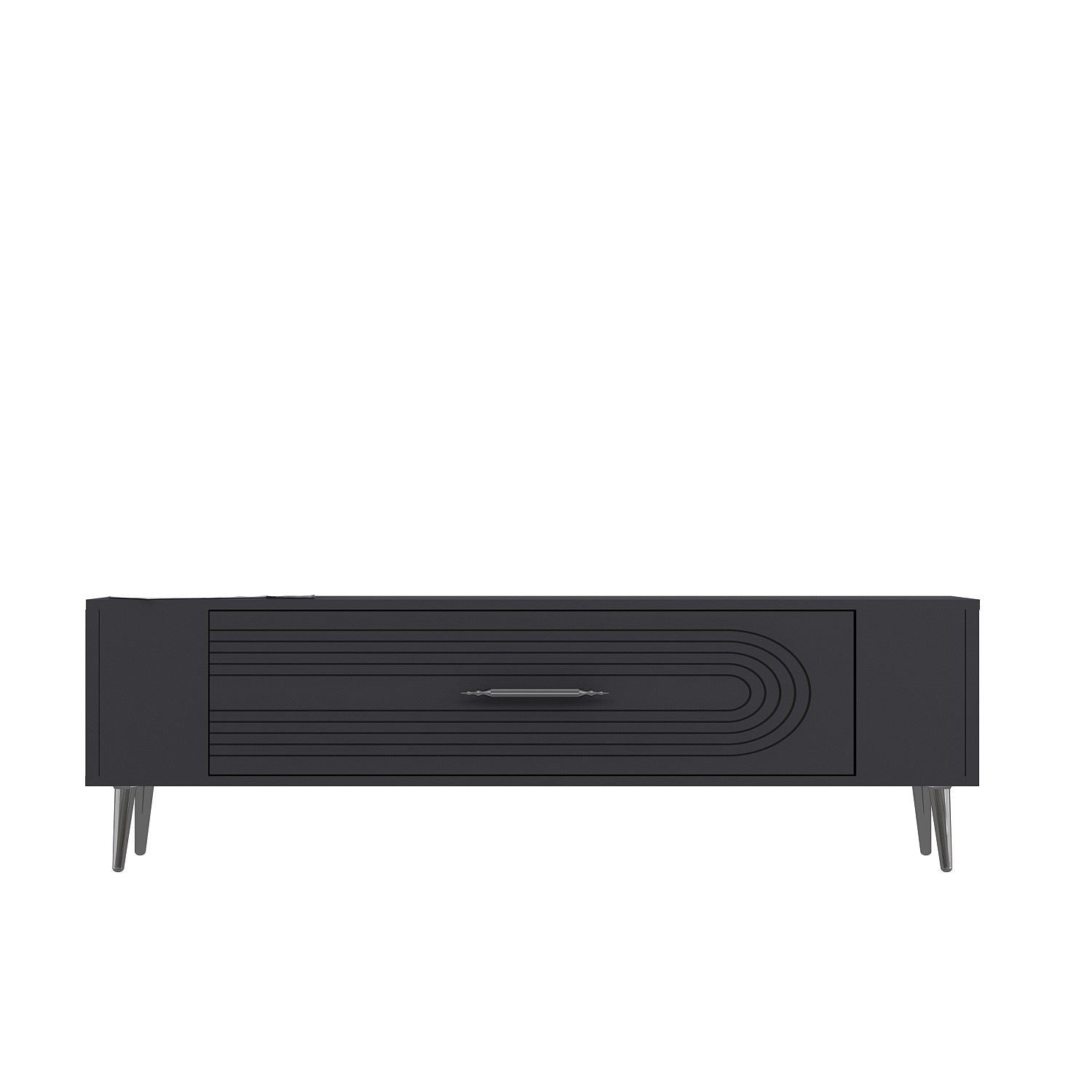 Móvel de TV – 120 cm x 48,2 cm x 26,4 cm – Antracite e Prata – Melamina