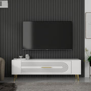 Móvel de TV – 120 cm x 48.2 cm x 26.4 cm – Branco e Dourado – Painel de partículas revestido a melamina