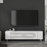 Móvel de TV – 120 cm x 48,2 cm x 26,4 cm – Branco e Prata – Painéis de partículas revestidos a melamina