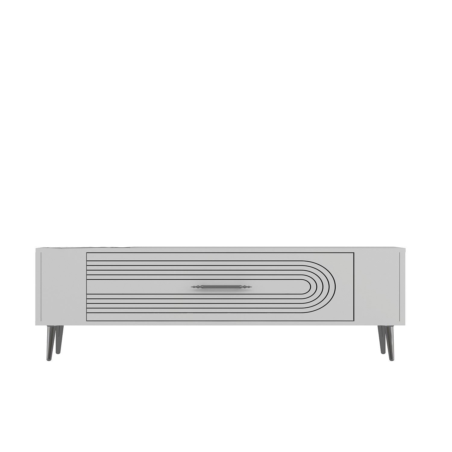 Móvel de TV – 120 cm x 48,2 cm x 26,4 cm – Branco e Prata – Painéis de partículas revestidos a melamina