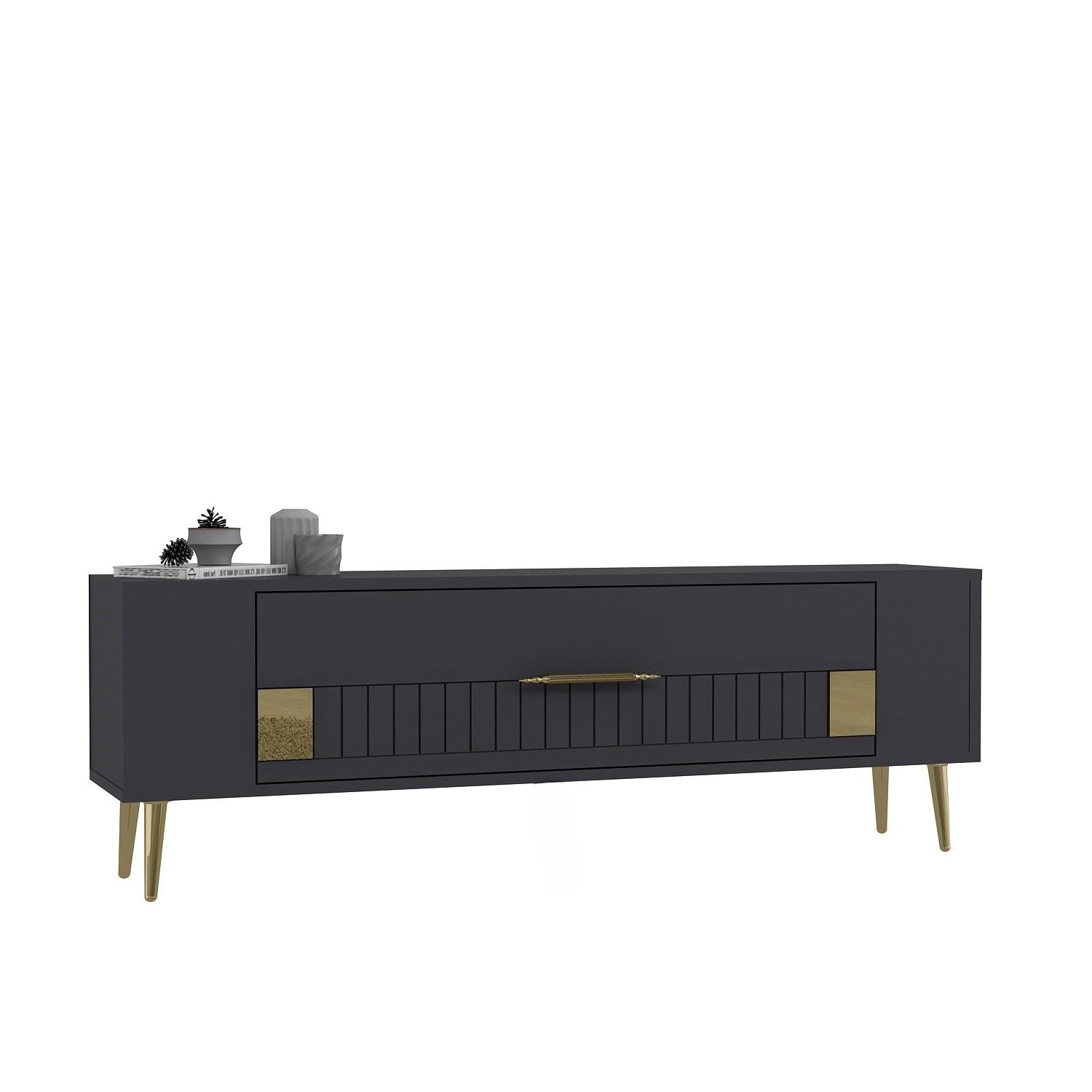 Móvel de TV – 120 cm – Antracite e Dourado – Painéis de Partículas Revestidos a Melamina
