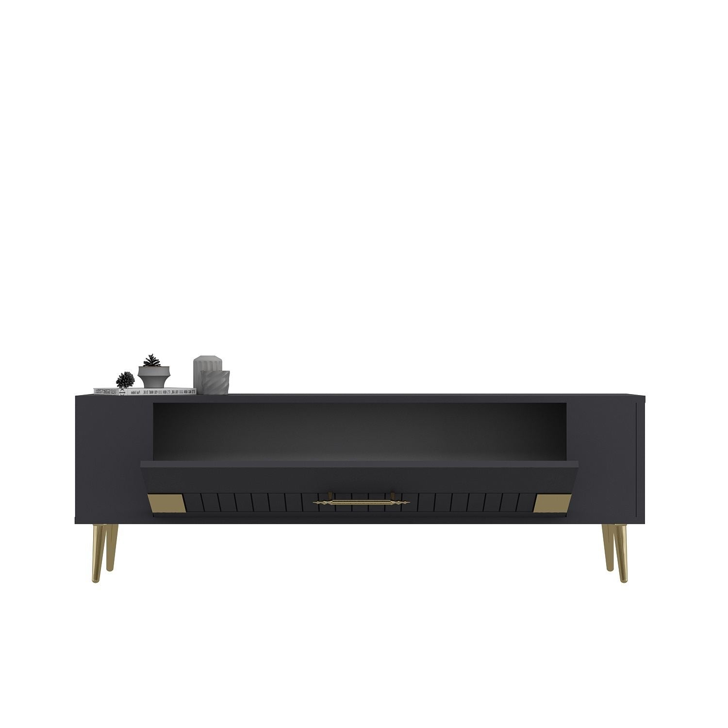 Móvel de TV – 120 cm – Antracite e Dourado – Painéis de Partículas Revestidos a Melamina