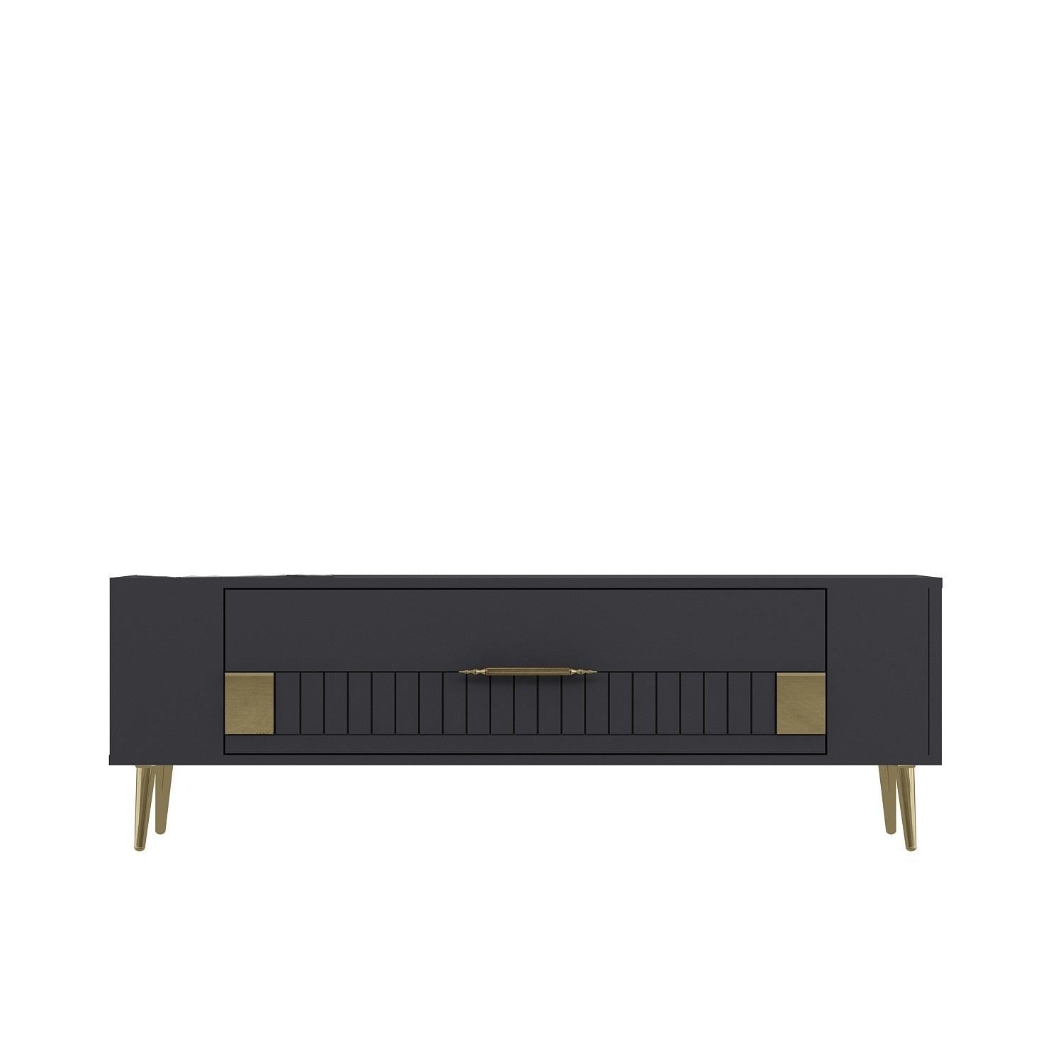 Móvel de TV – 120 cm – Antracite e Dourado – Painéis de Partículas Revestidos a Melamina