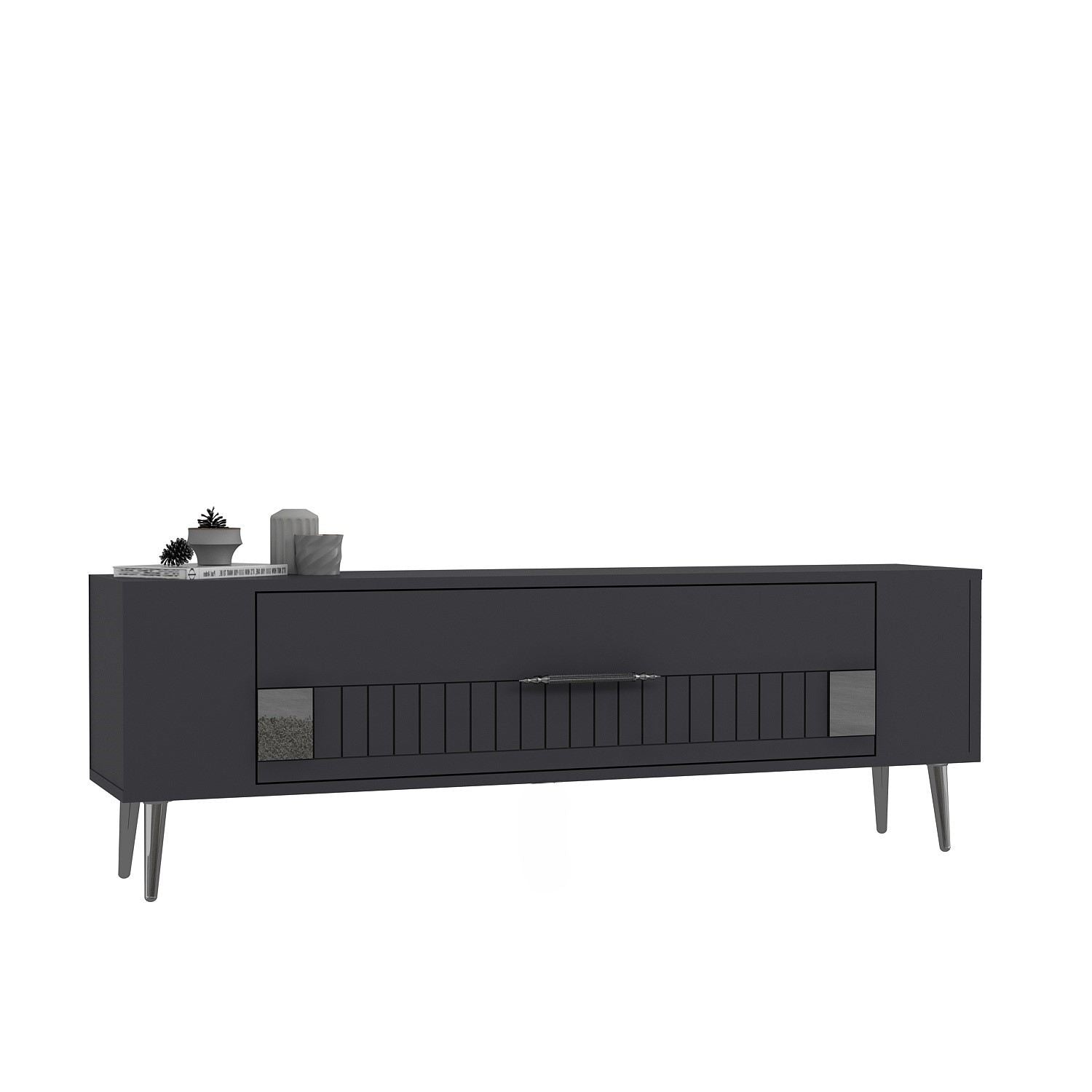 Móvel de TV – 120 cm x 48,2 cm x 26,4 cm – Antracite e Prata – Painel de partículas revestido a melamina