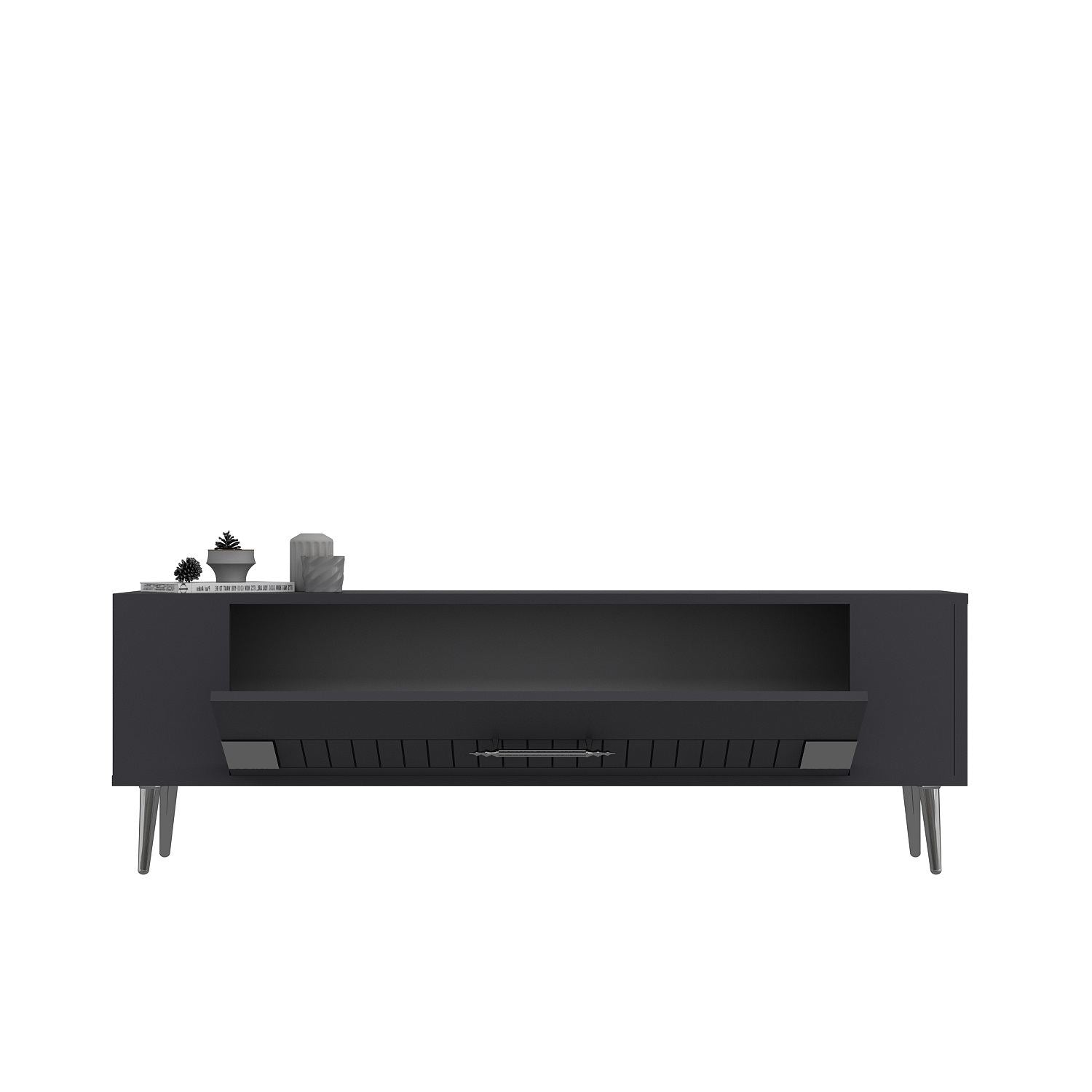 Móvel de TV – 120 cm x 48,2 cm x 26,4 cm – Antracite e Prata – Painel de partículas revestido a melamina