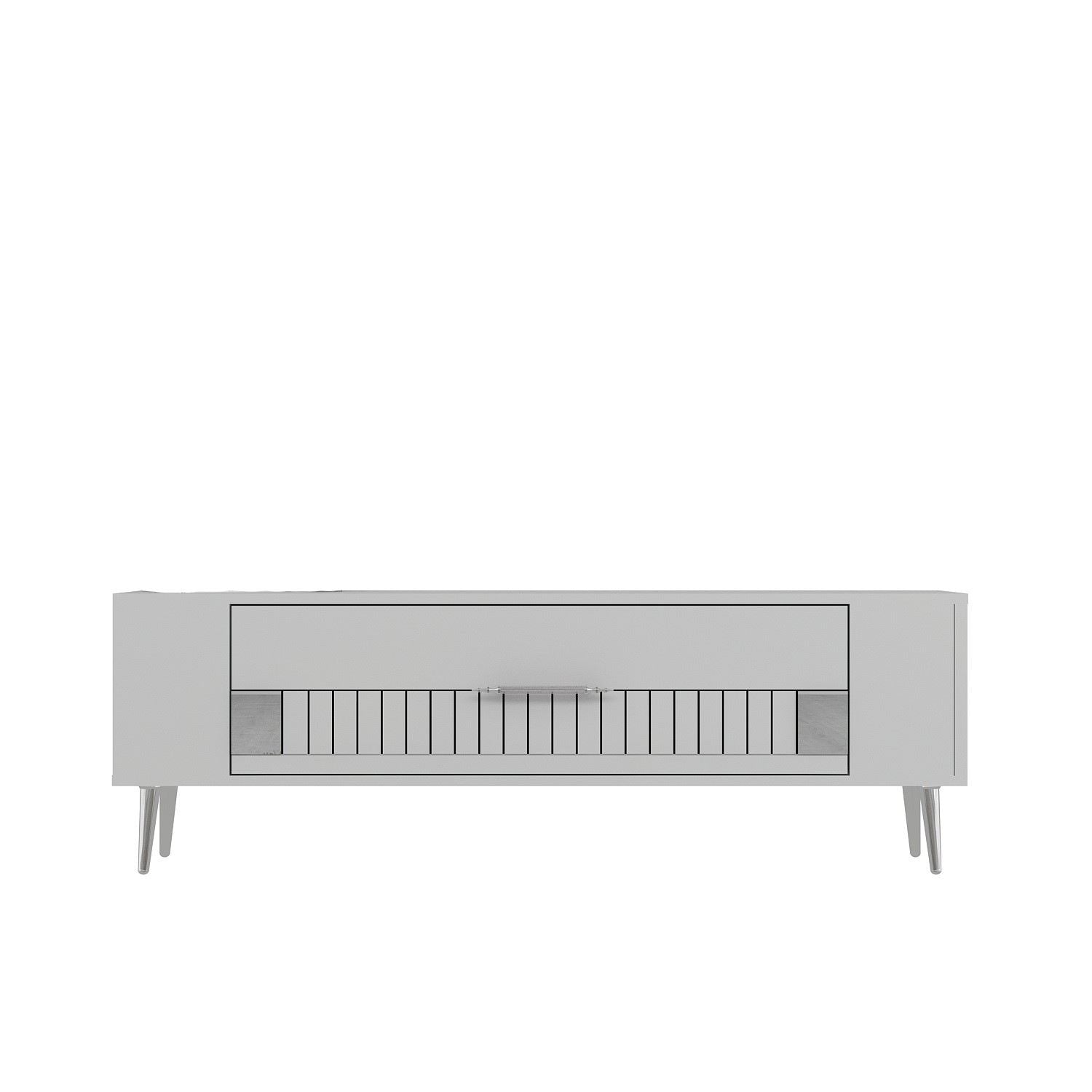 Móvel de TV – 120 cm x 48,2 cm x 26,4 cm – Branco e Prata – Painel de partículas revestido a melamina