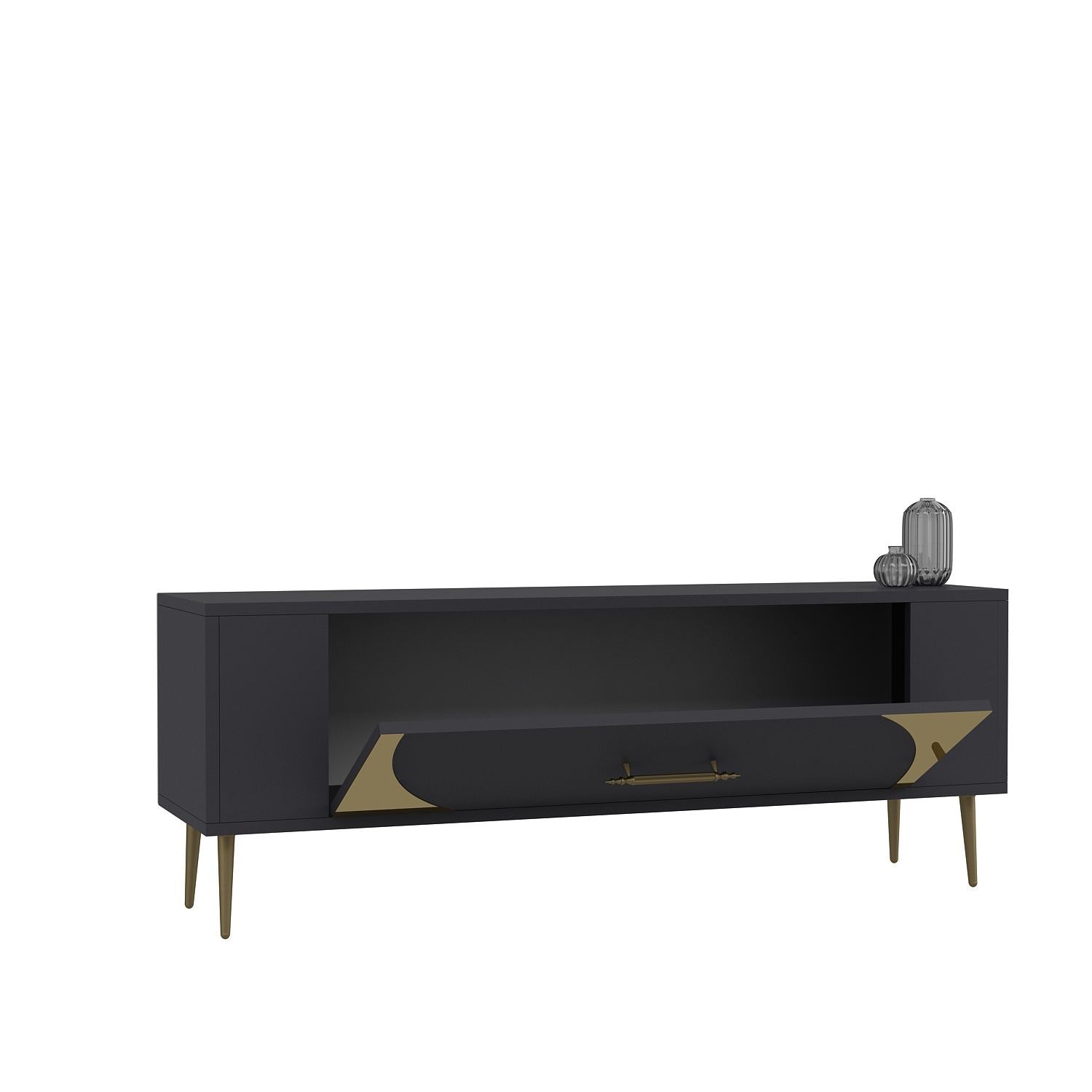 Móvel de TV – 120 cm x 48,2 cm x 26,4 cm – Antracite e Dourado – Painel de partículas revestido a melamina