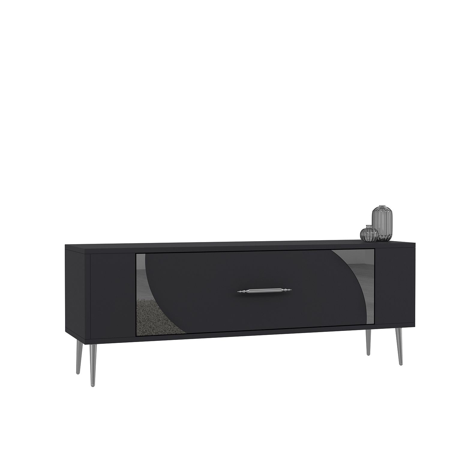 Móvel de TV – 120 cm x 48,2 cm x 26,4 cm – Antracite e Prata – Painel de partículas revestido a melamina