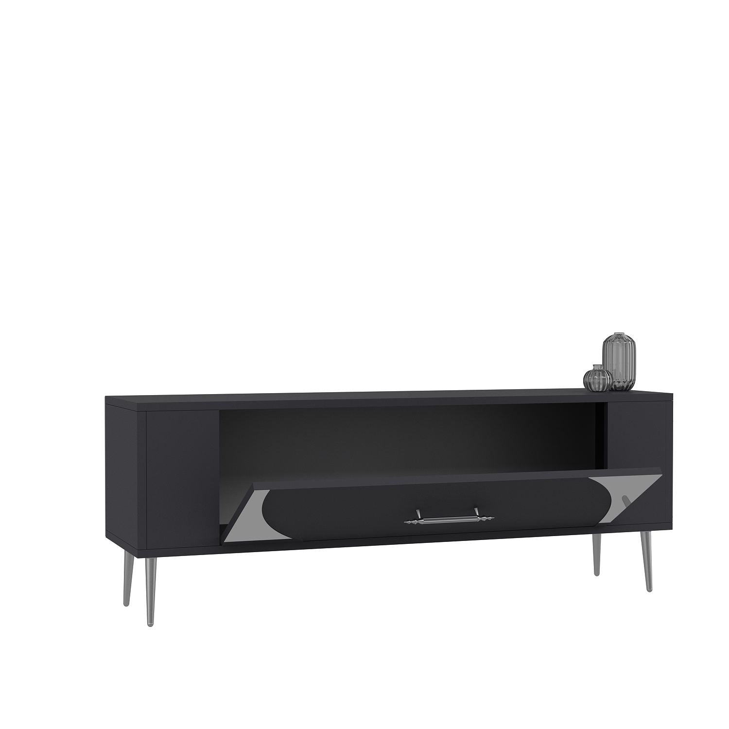 Móvel de TV – 120 cm x 48,2 cm x 26,4 cm – Antracite e Prata – Painel de partículas revestido a melamina