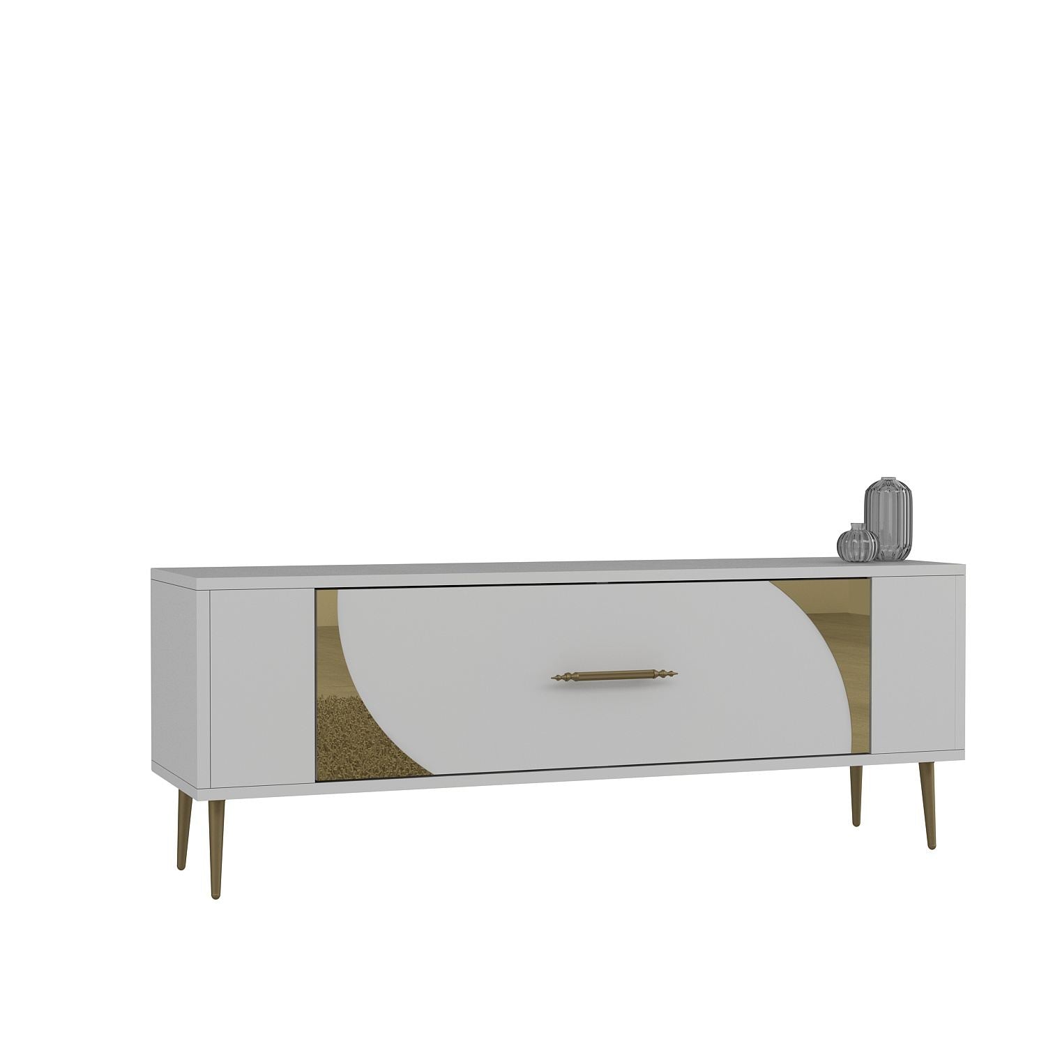 Móvel de TV – 120 cm x 48,2 cm x 26,4 cm – Branco e Dourado – Melamina