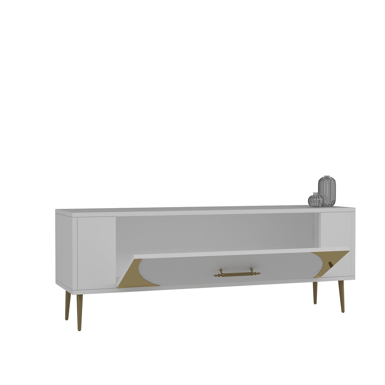 Móvel de TV – 120 cm x 48,2 cm x 26,4 cm – Branco e Dourado – Melamina
