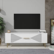 Móvel de TV – 120 cm – Branco e Dourado – Painéis de Partículas