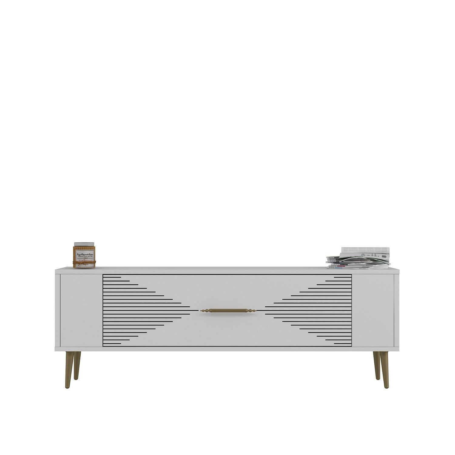 Móvel de TV – 120 cm – Branco e Dourado – Painéis de Partículas