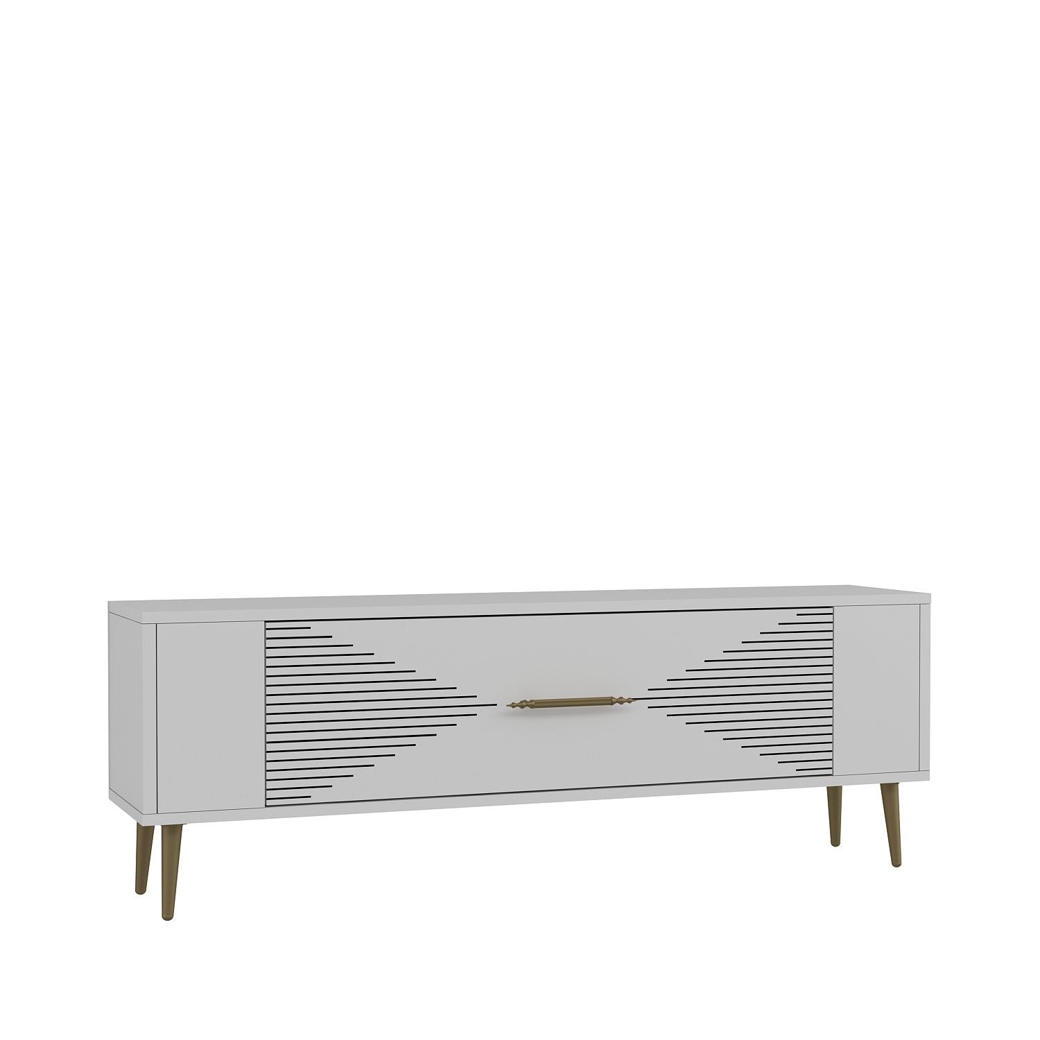 Móvel de TV – 120 cm – Branco e Dourado – Painéis de Partículas