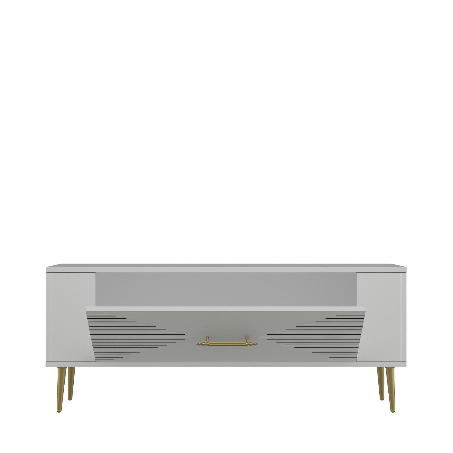 Móvel de TV – 120 cm – Branco e Dourado – Painéis de Partículas