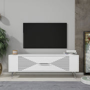 Móvel de TV – 120 cm x 48,2 cm x 26,4 cm – Branco e Prata – Painel de partículas revestido a melamina