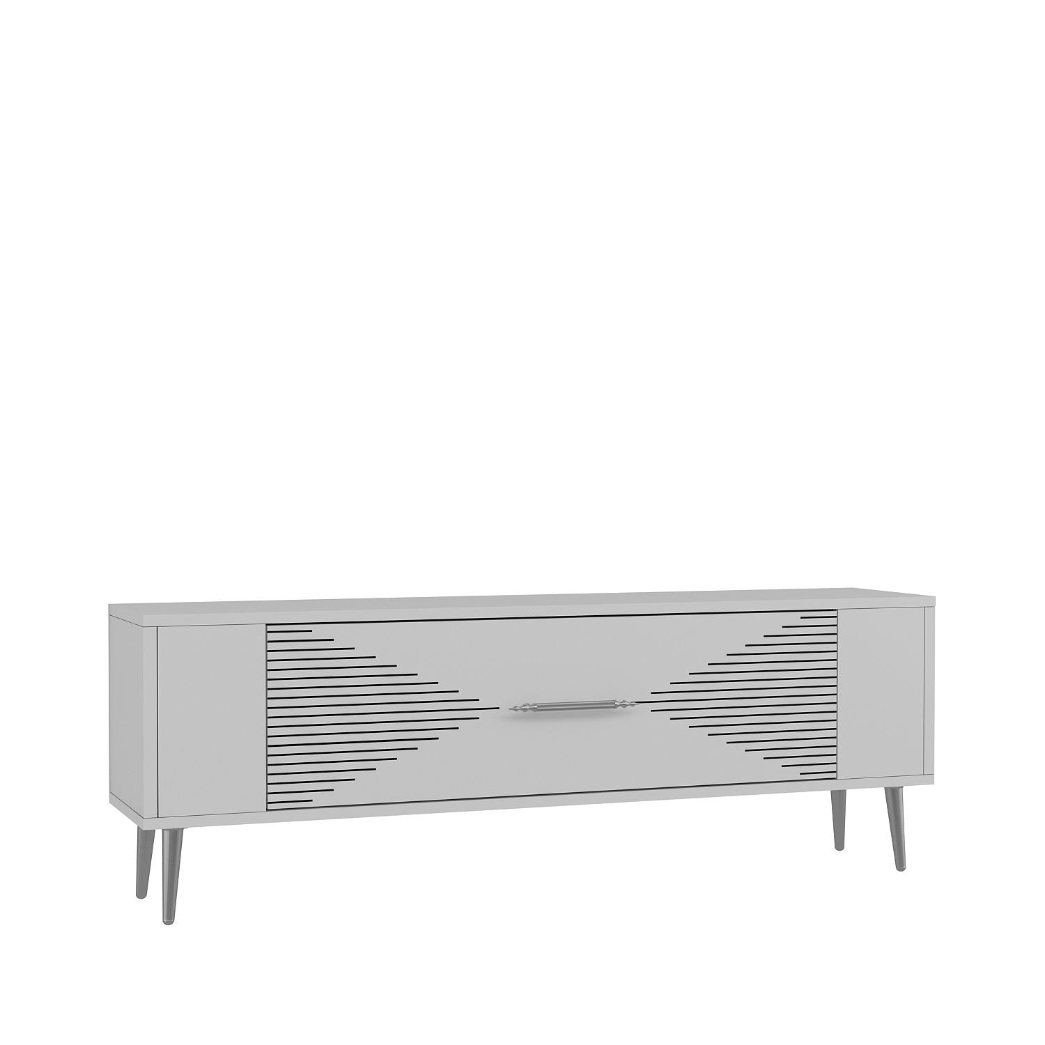 Móvel de TV – 120 cm x 48,2 cm x 26,4 cm – Branco e Prata – Painel de partículas revestido a melamina