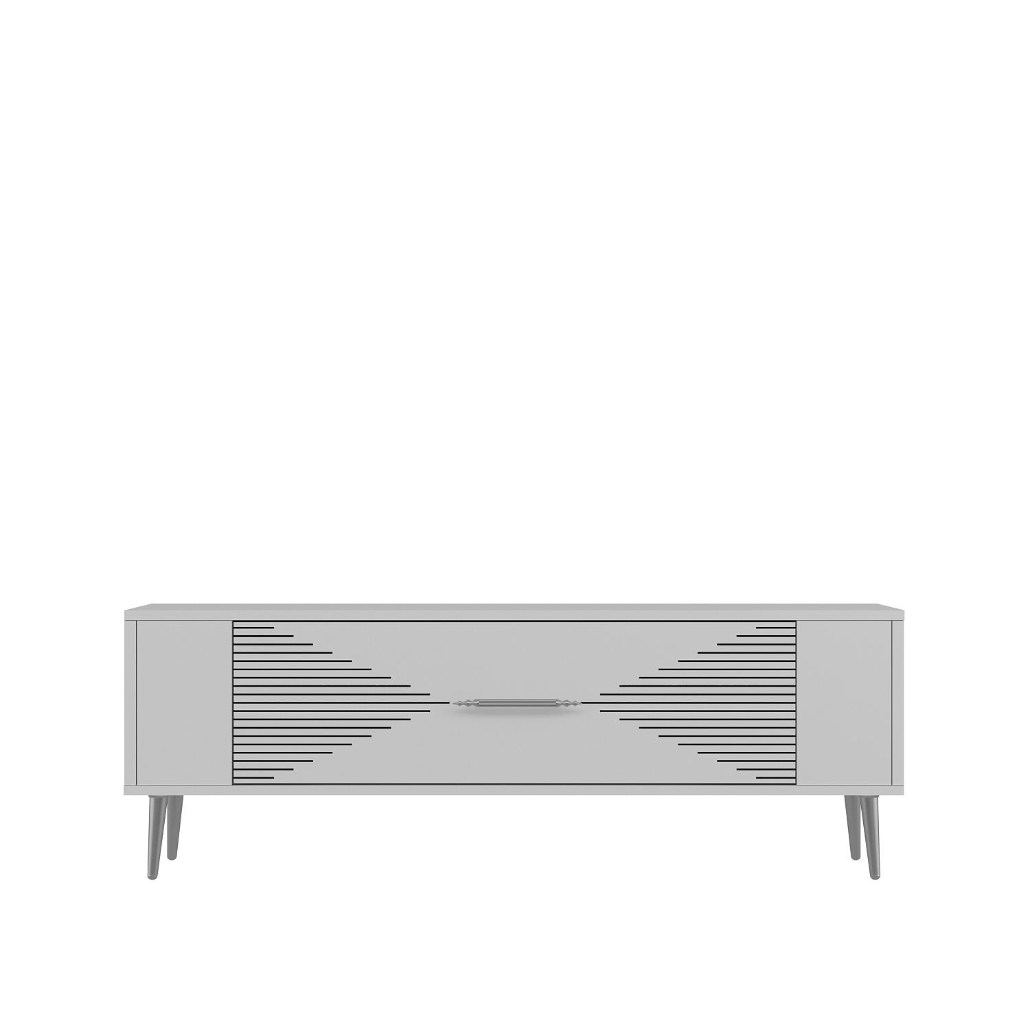 Móvel de TV – 120 cm x 48,2 cm x 26,4 cm – Branco e Prata – Painel de partículas revestido a melamina