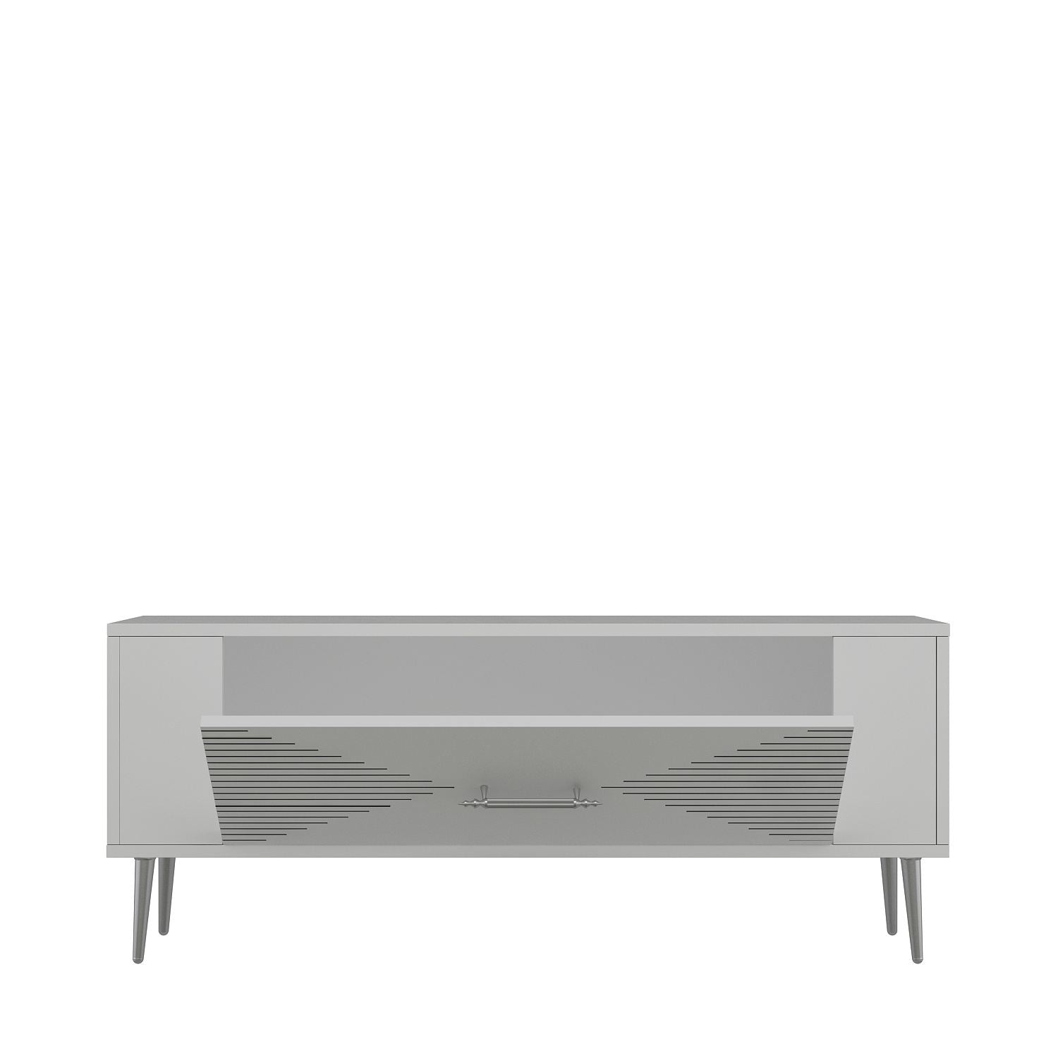 Móvel de TV – 120 cm x 48,2 cm x 26,4 cm – Branco e Prata – Painel de partículas revestido a melamina