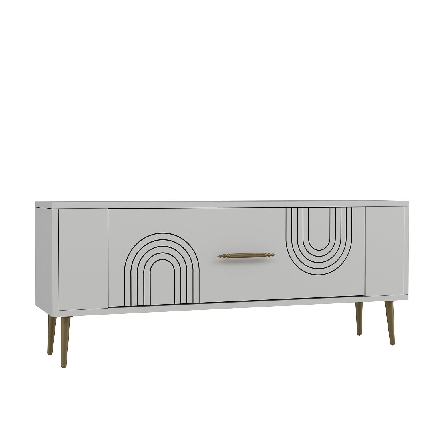 Móvel de TV – 120 cm x 48,2 cm x 26,4 cm – Branco e Dourado – Painéis de Partículas