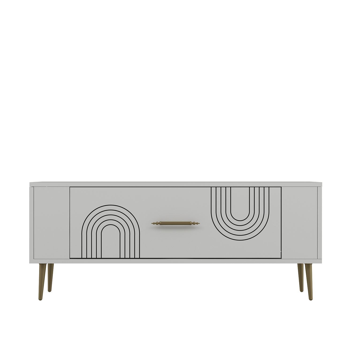 Móvel de TV – 120 cm x 48,2 cm x 26,4 cm – Branco e Dourado – Painéis de Partículas