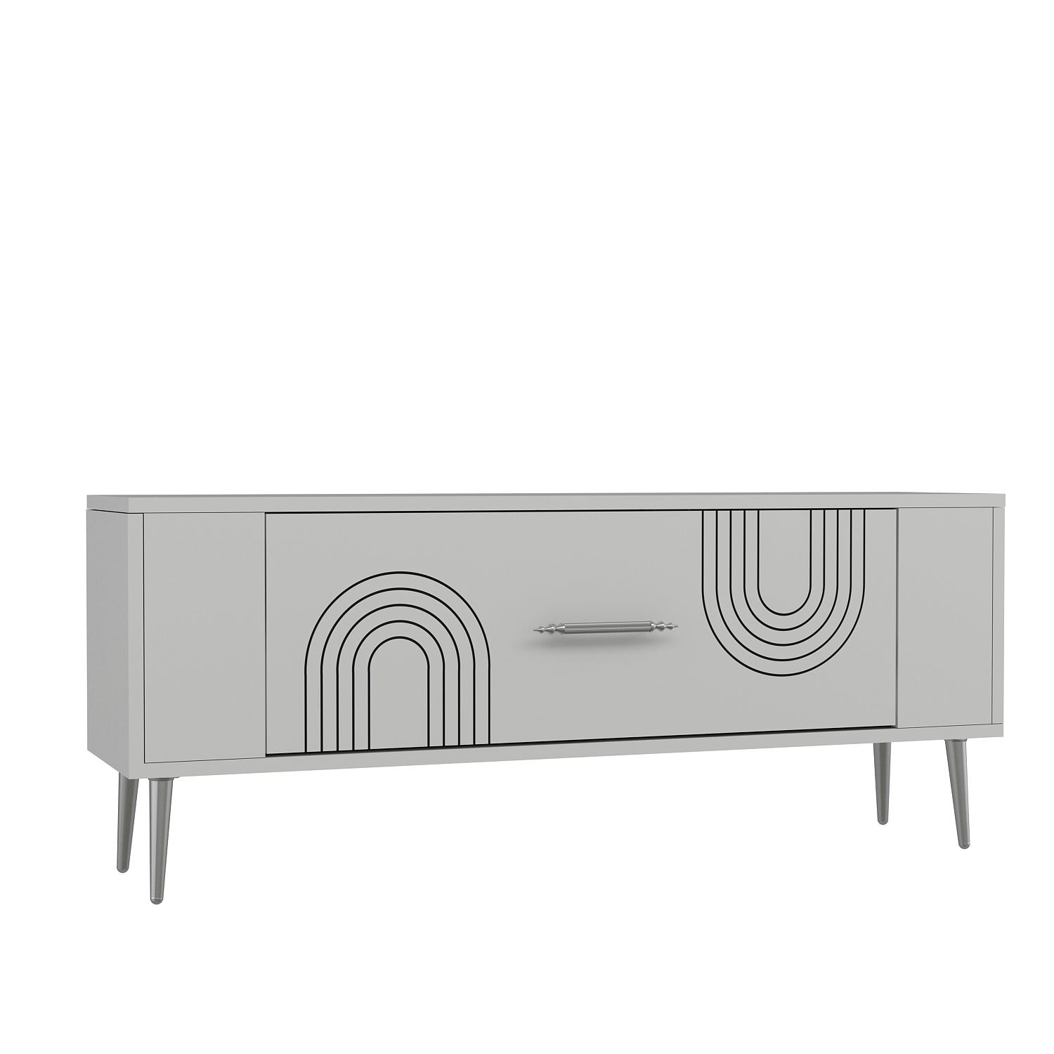 Móvel de TV – 120 cm x 48,2 cm x 26,4 cm – Branco e Prata – Melamina