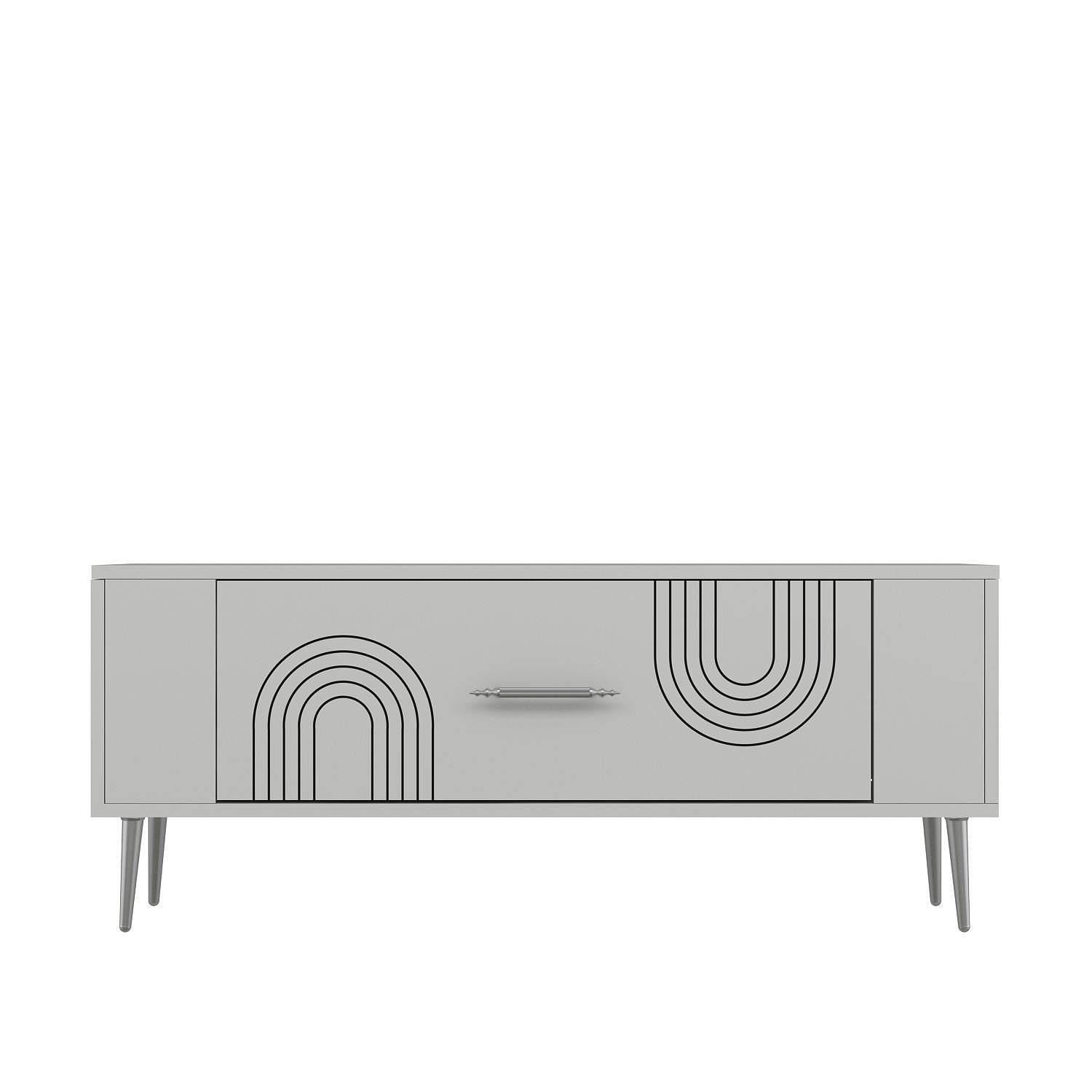 Móvel de TV – 120 cm x 48,2 cm x 26,4 cm – Branco e Prata – Melamina