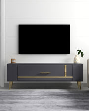 Móvel de TV – 120 cm x 48,2 cm x 26,4 cm – Antracite e Dourado – Melamina