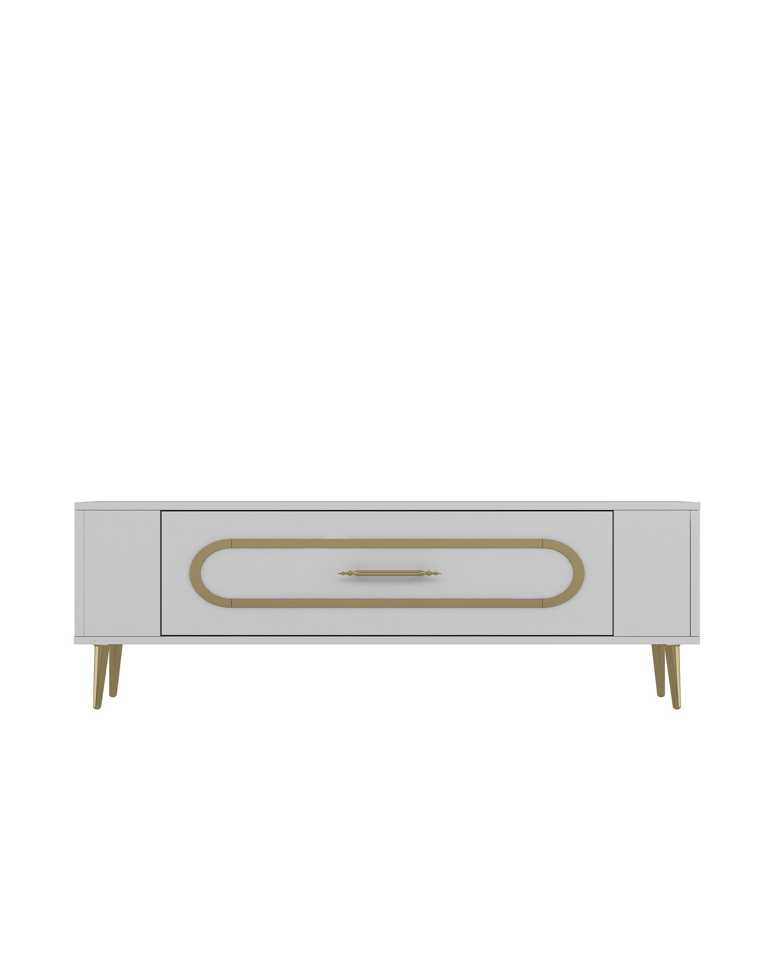 Móvel de TV – 120 cm x 48,2 cm x 26,4 cm – Branco e Dourado – Painel de Partículas