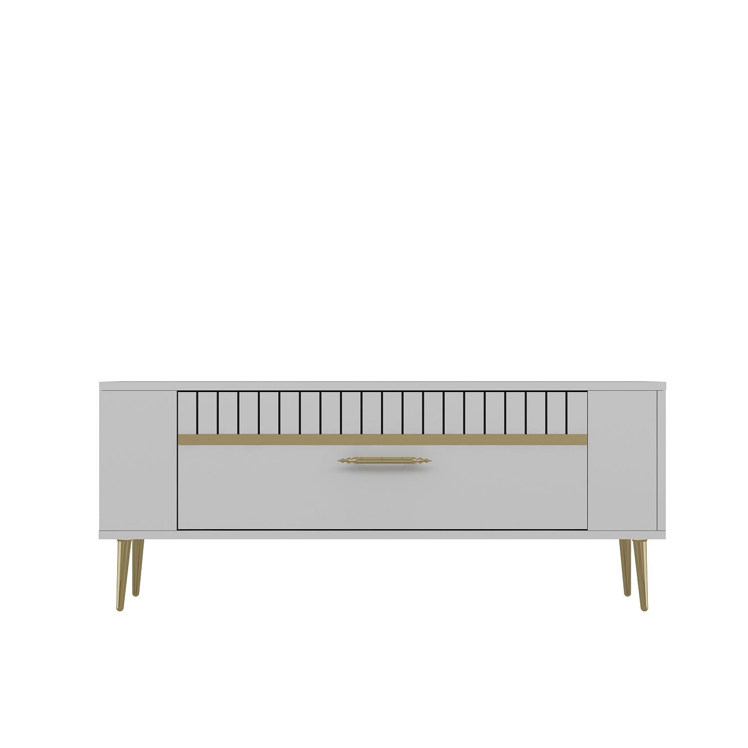Móvel de TV – 120 cm x 48,2 cm x 26,4 cm – Branco e dourado – Painel de partículas revestido a melamina