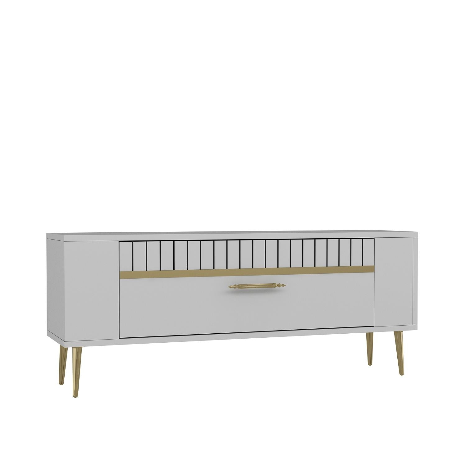Móvel de TV – 120 cm x 48,2 cm x 26,4 cm – Branco e dourado – Painel de partículas revestido a melamina
