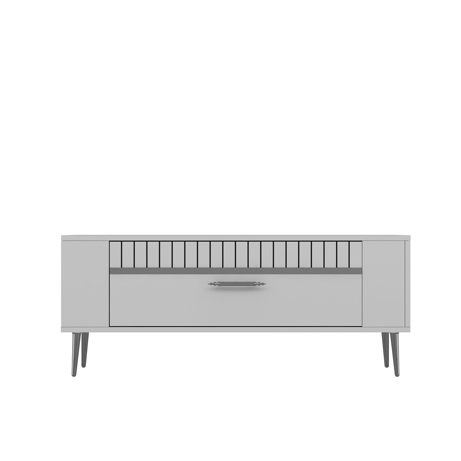 Móvel de TV – 120 cm x 48,2 cm x 26,4 cm – Branco e Prata – Painel de partículas revestido a melamina
