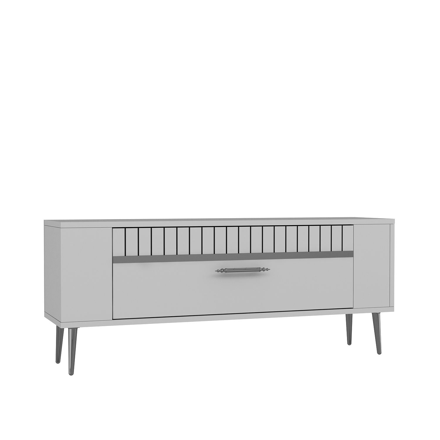 Móvel de TV – 120 cm x 48,2 cm x 26,4 cm – Branco e Prata – Painel de partículas revestido a melamina