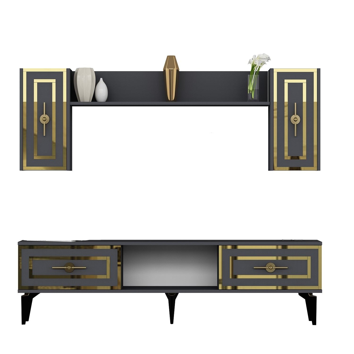 Móvel de TV – 150 cm x 44,6 cm x 29,6 cm – Antracite – Aglomerado de partículas revestido a melamina
