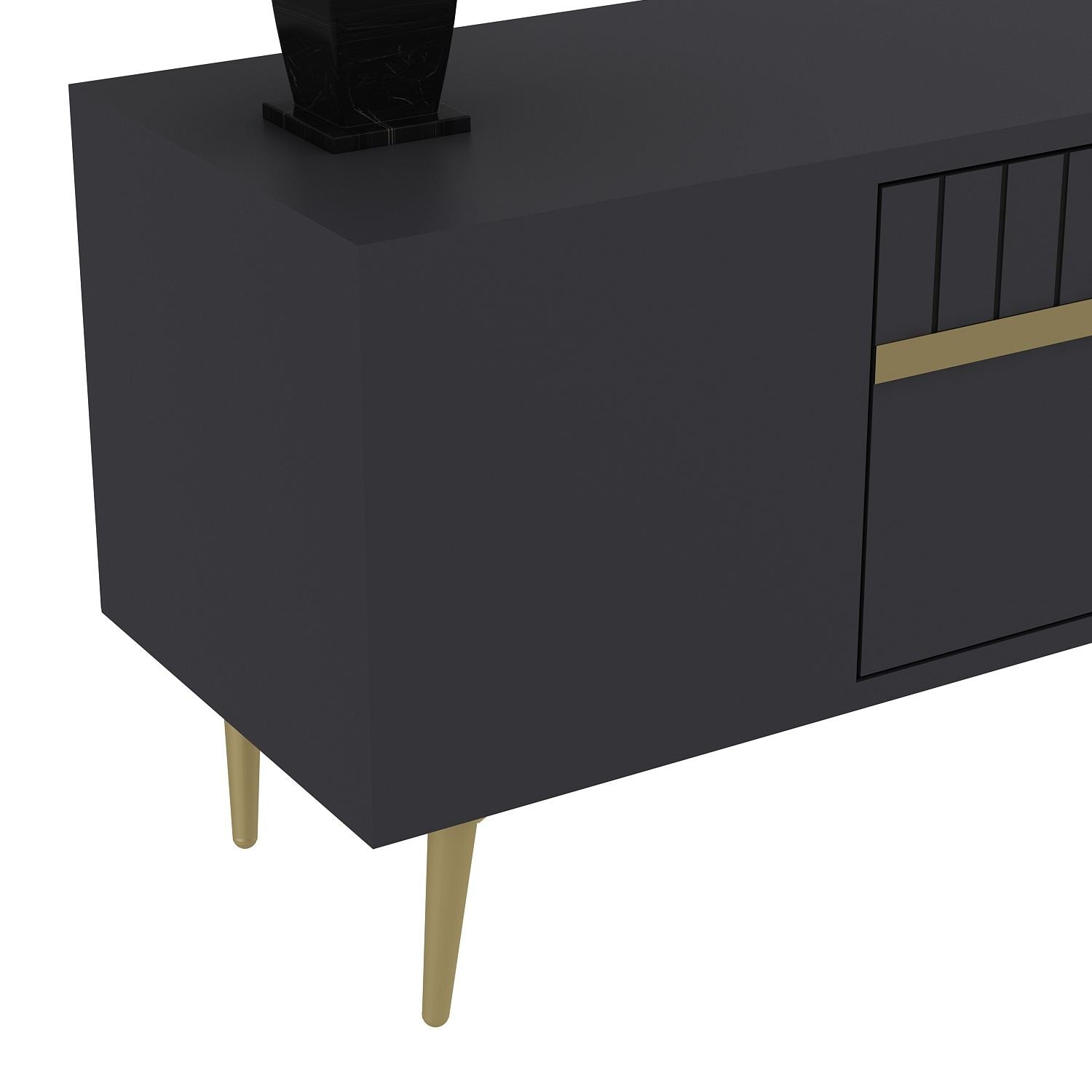 Móvel de TV – 150 cm x 48 cm – Antracite e Dourado – Painéis de Partículas revestidos a Melamina