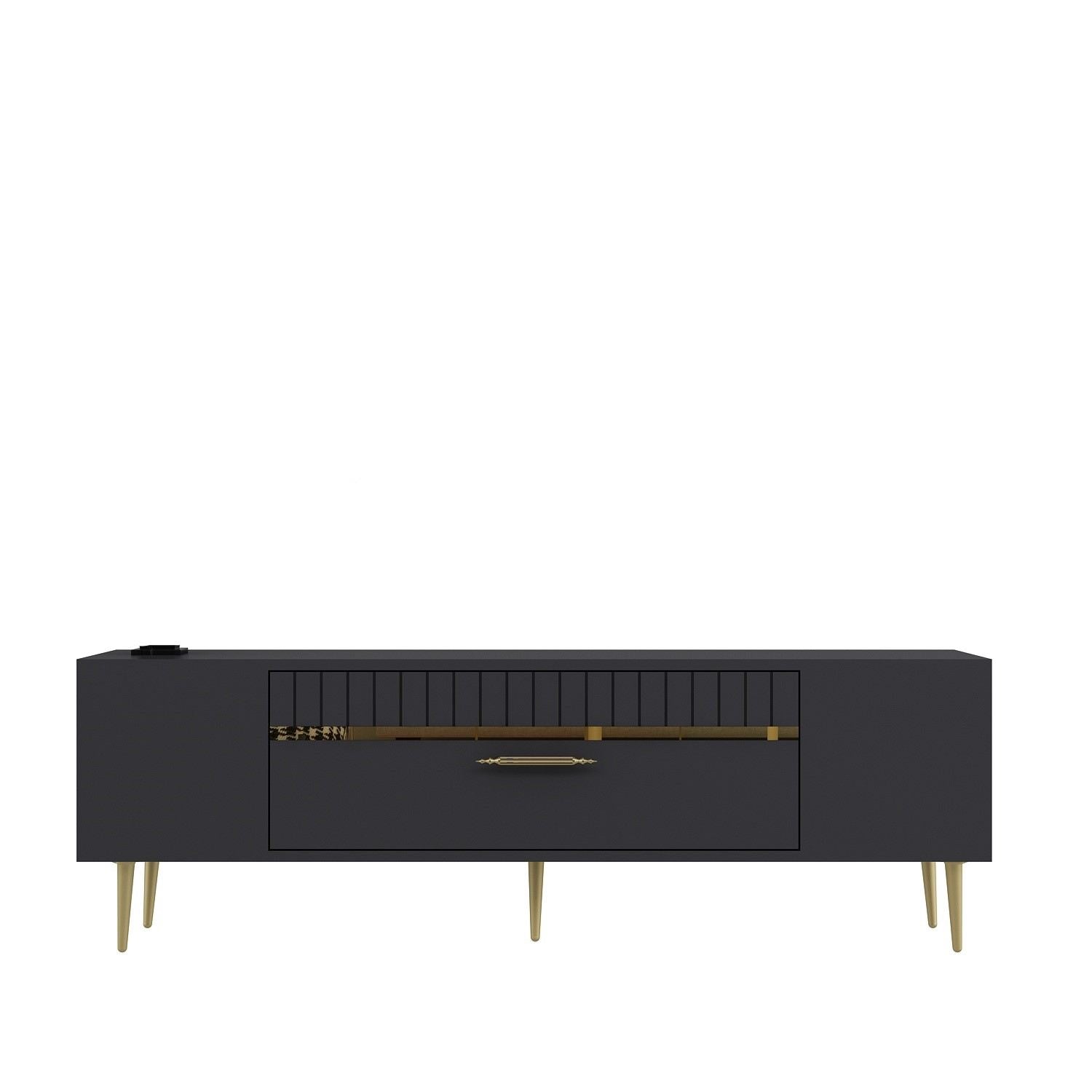 Móvel de TV – 150 cm x 48 cm – Antracite e Dourado – Painéis de Partículas revestidos a Melamina