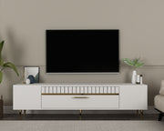 Móvel de TV – 150 cm x 48 cm x 29,6 cm – Branco e Dourado – Painel de partículas revestido a melamina