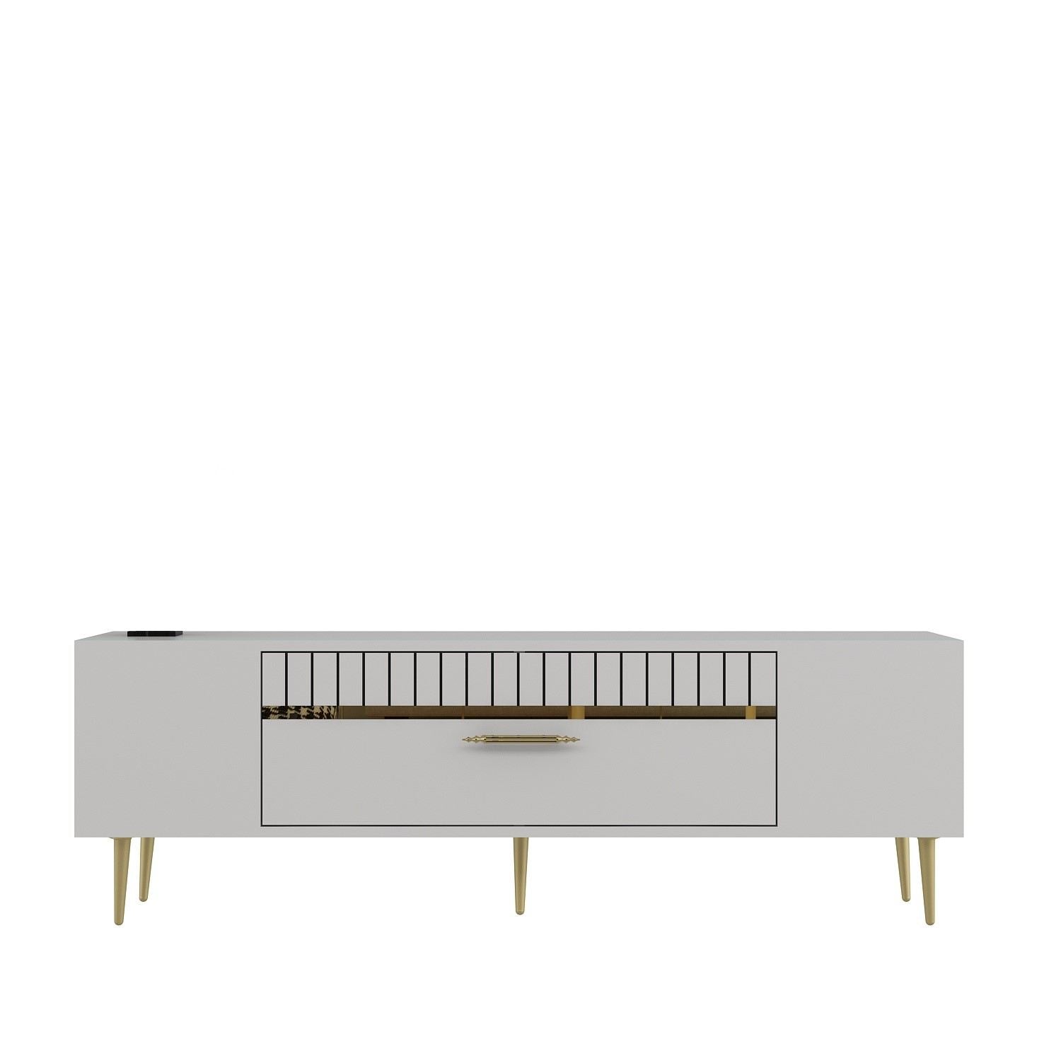 Móvel de TV – 150 cm x 48 cm x 29,6 cm – Branco e Dourado – Painel de partículas revestido a melamina