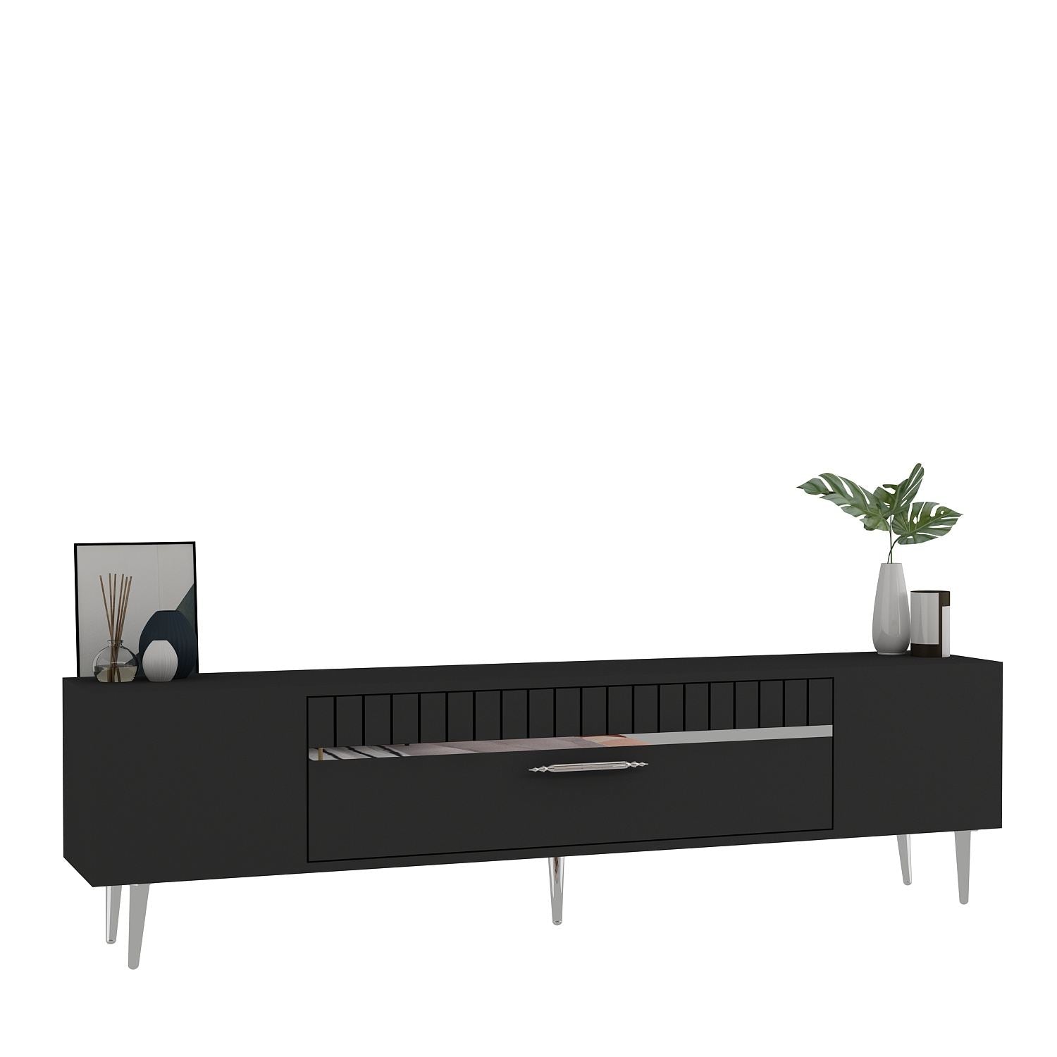 Móvel de TV – 150 cm x 48 cm x 29,6 cm – Antracite e Prata – Painel de Partículas