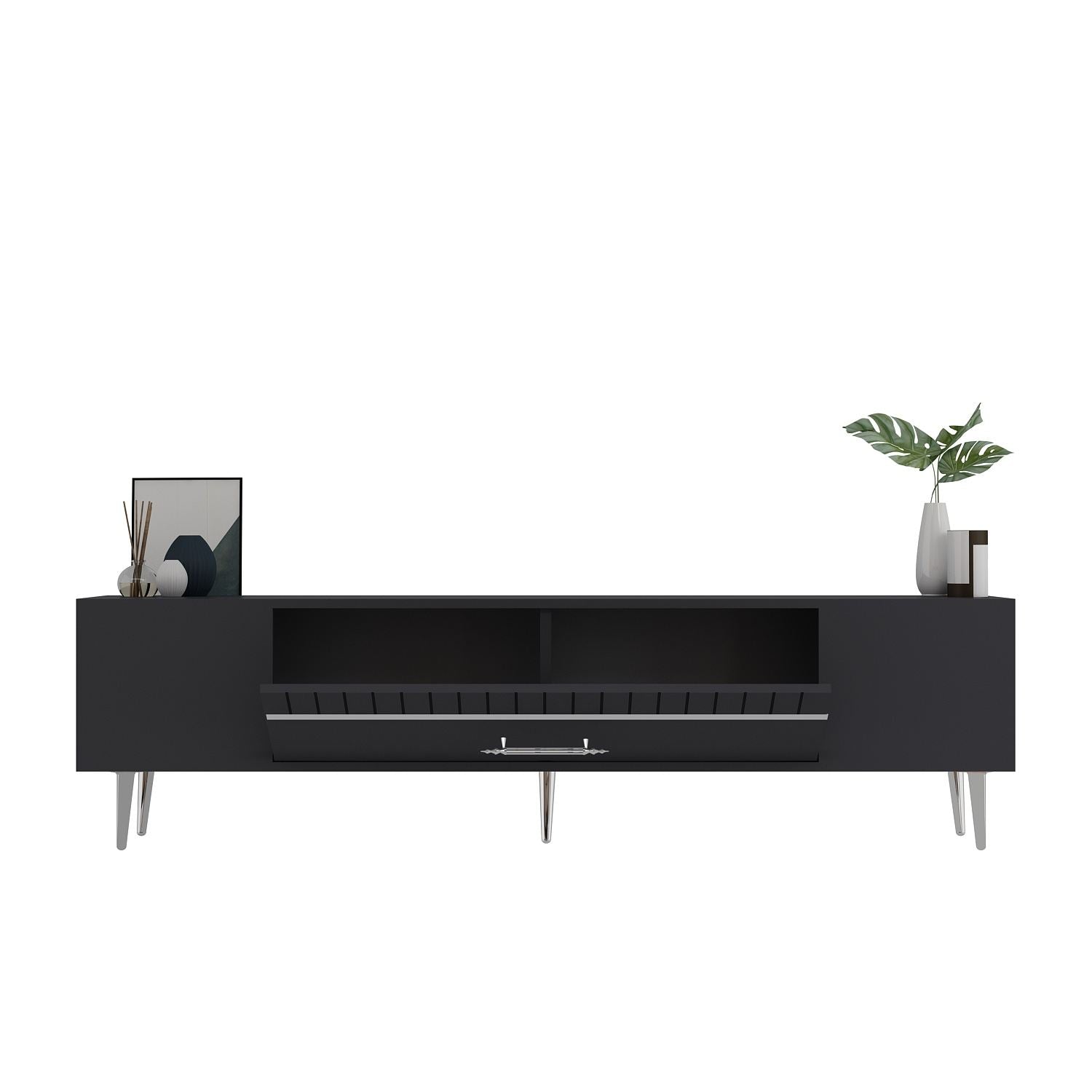 Móvel de TV – 150 cm x 48 cm x 29,6 cm – Antracite e Prata – Painel de Partículas