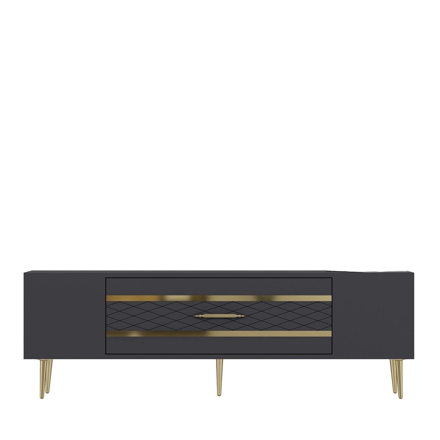 Móvel de TV – 150 cm x 48,2 cm x 35 cm – Antracite e Dourado – Painel de Partículas